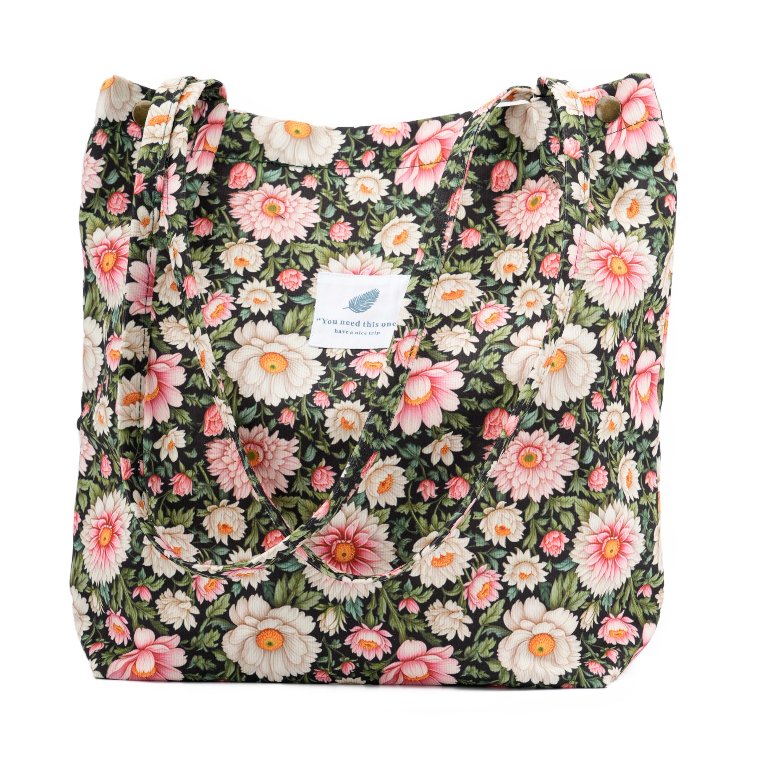 TOPASION Cute Corduroy Tote Bag Canvas Shoulder Handbags for Women Travel Shopping