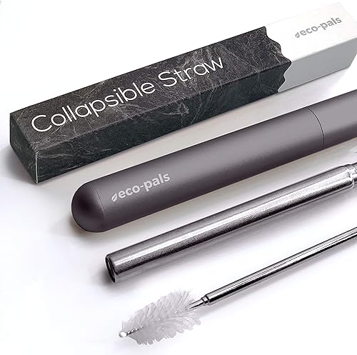 Eco-Pals  Pajita plegable, pajitas reutilizables con caja de acero inoxidable pajitas de metal plegable pajita para beber + 1 cepillo de limpieza.,