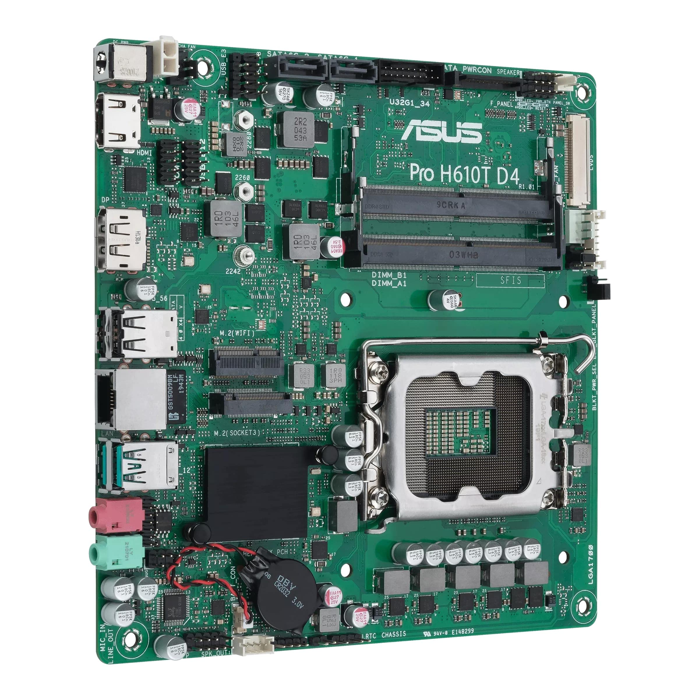 ASUS PRO H610T D4-CSM Thin mini-ITX H610 business motherboard with enhanced security, reliability, manageability and efficiency