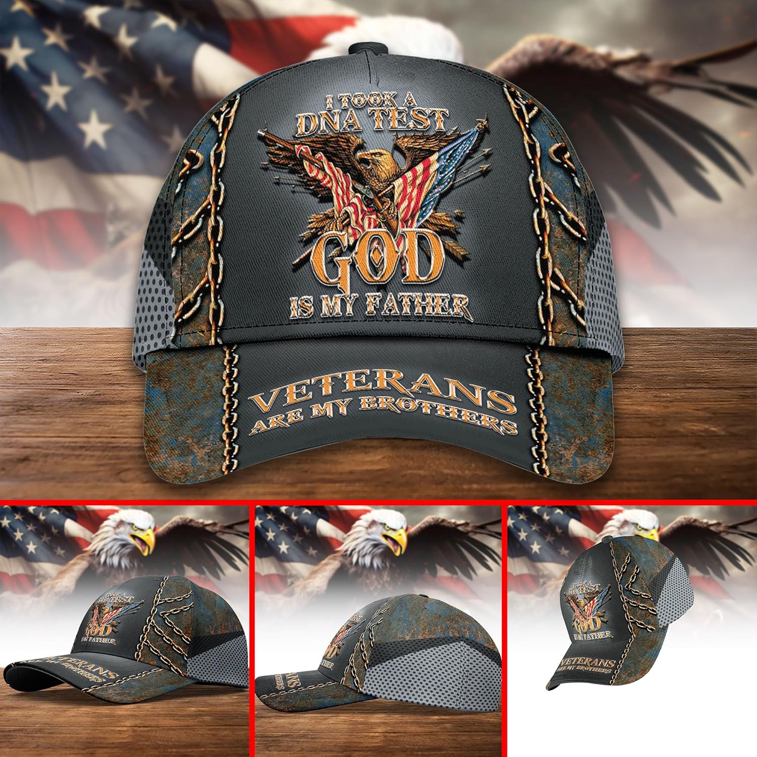 Veterans Baseball Hat - Men's Cap with Eagle Pattern, Gift Idea for Veterans Day, Memorial Day - Image 3