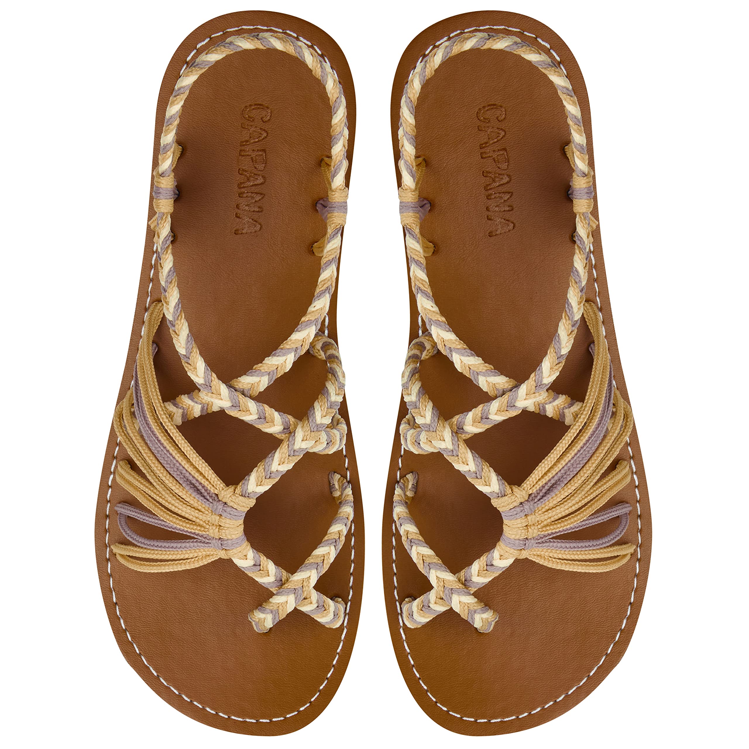 Capana Woven Women's Flat Sandals - Strappy Braided Sandals, Beach Sandals for Women Dressy Summer, Rope Bohemian Sandals, Spring Casual Womens Shoes,