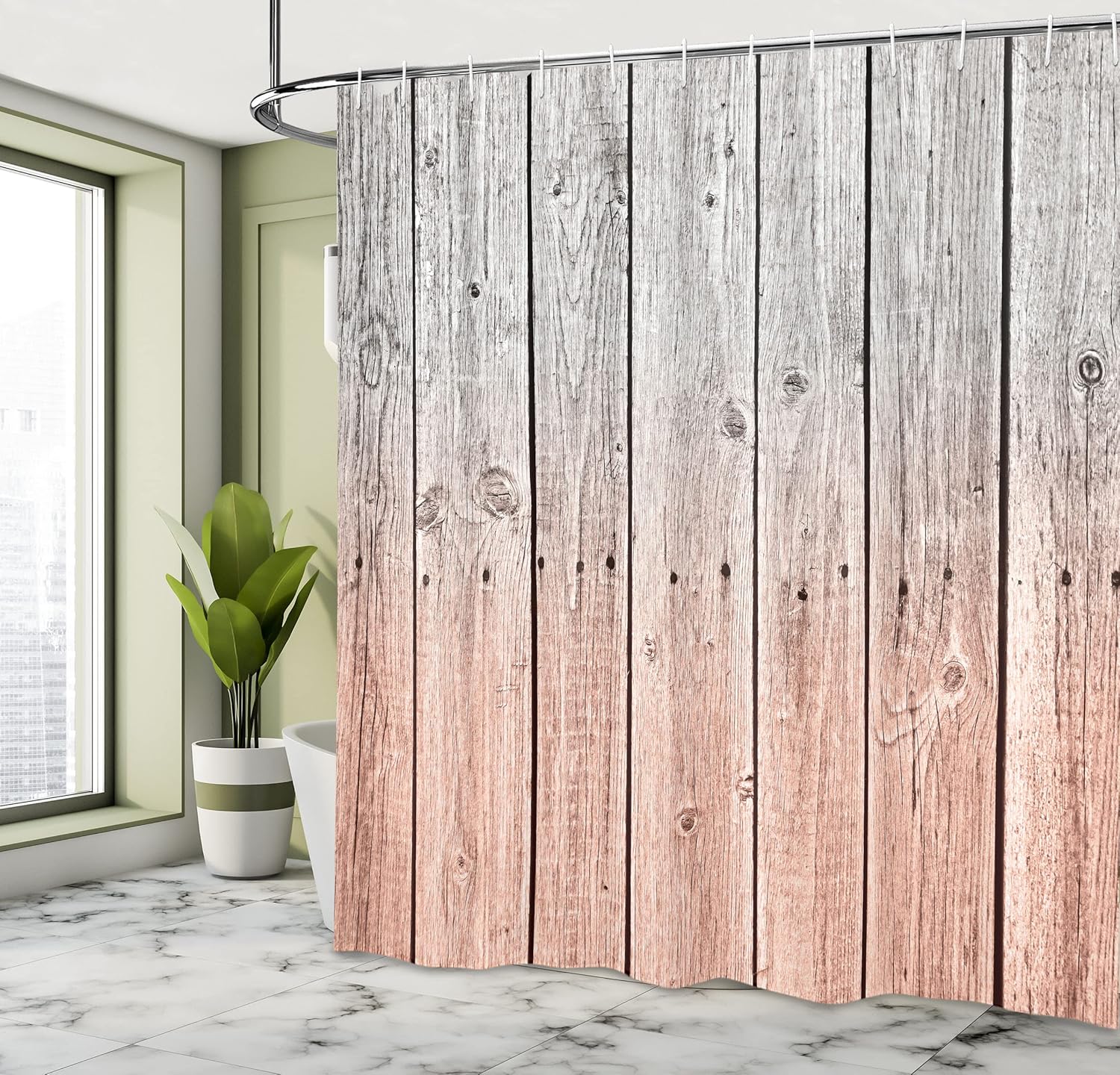 Ambesonne Rustic Shower Curtain, Wood Panels Background Digital Tones Effect Country House Art Image, Cloth Fabric Bathroom Decor Set with Hooks, 69" W x 84" L, Soft Sepia