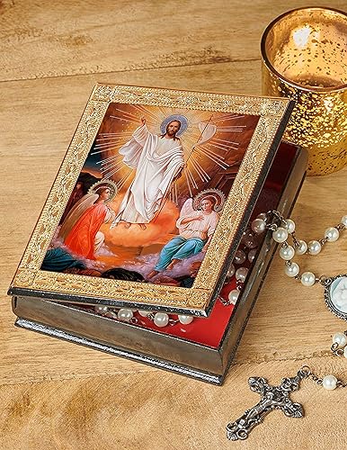 Miniatura 3 de Caja de rosario de Jesucristo de Resurrección, joyería de madera rusa icono, regalo religioso de 5.0in