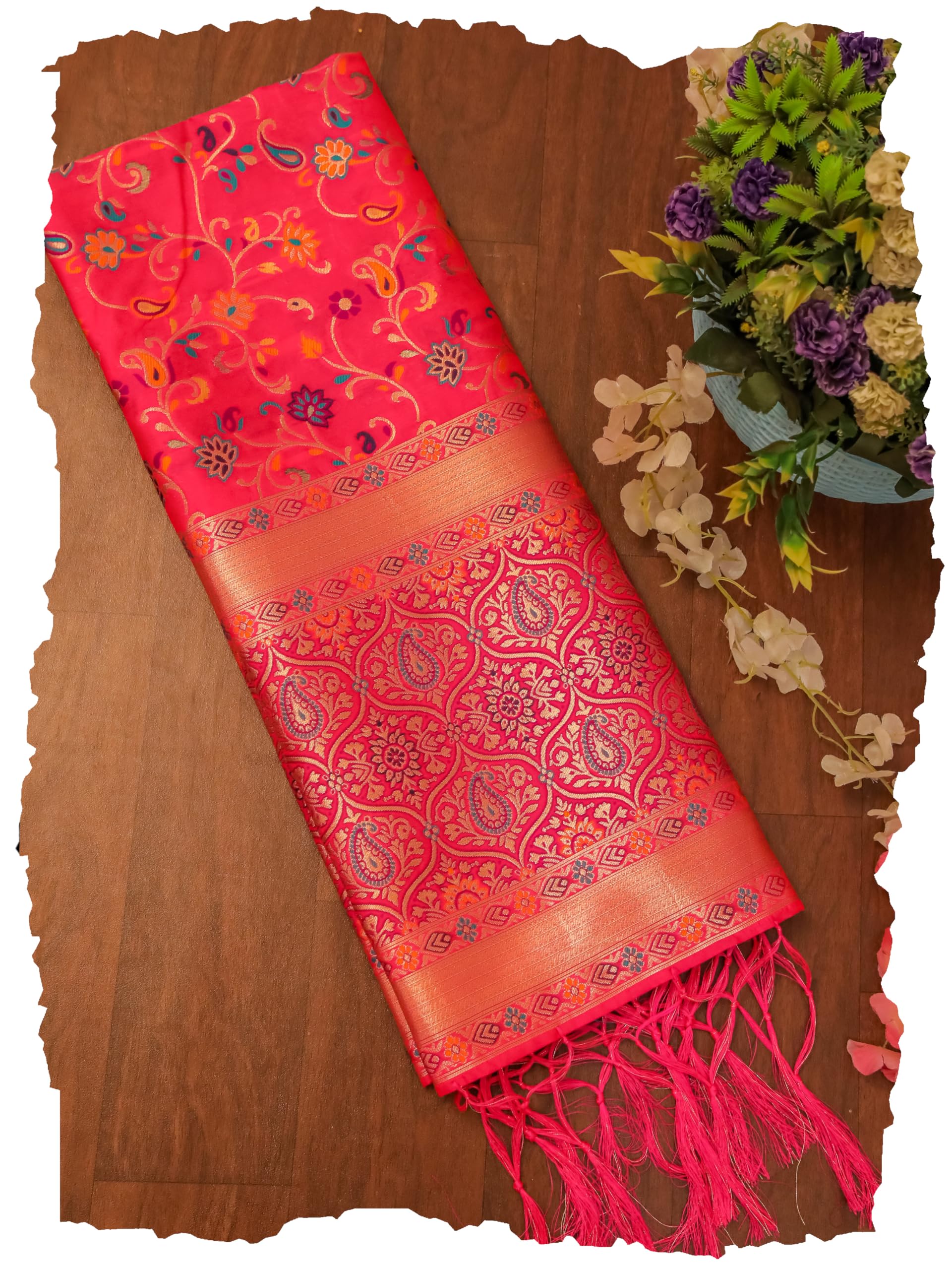 devangi Women's Woven Banarasi Kashmiri Silk Jacquard Dupatta/Chunni with Meena Work, Width 1 Meter, Length 2.5 Meter (OM-DT-21-MAIN-F)-picture-14