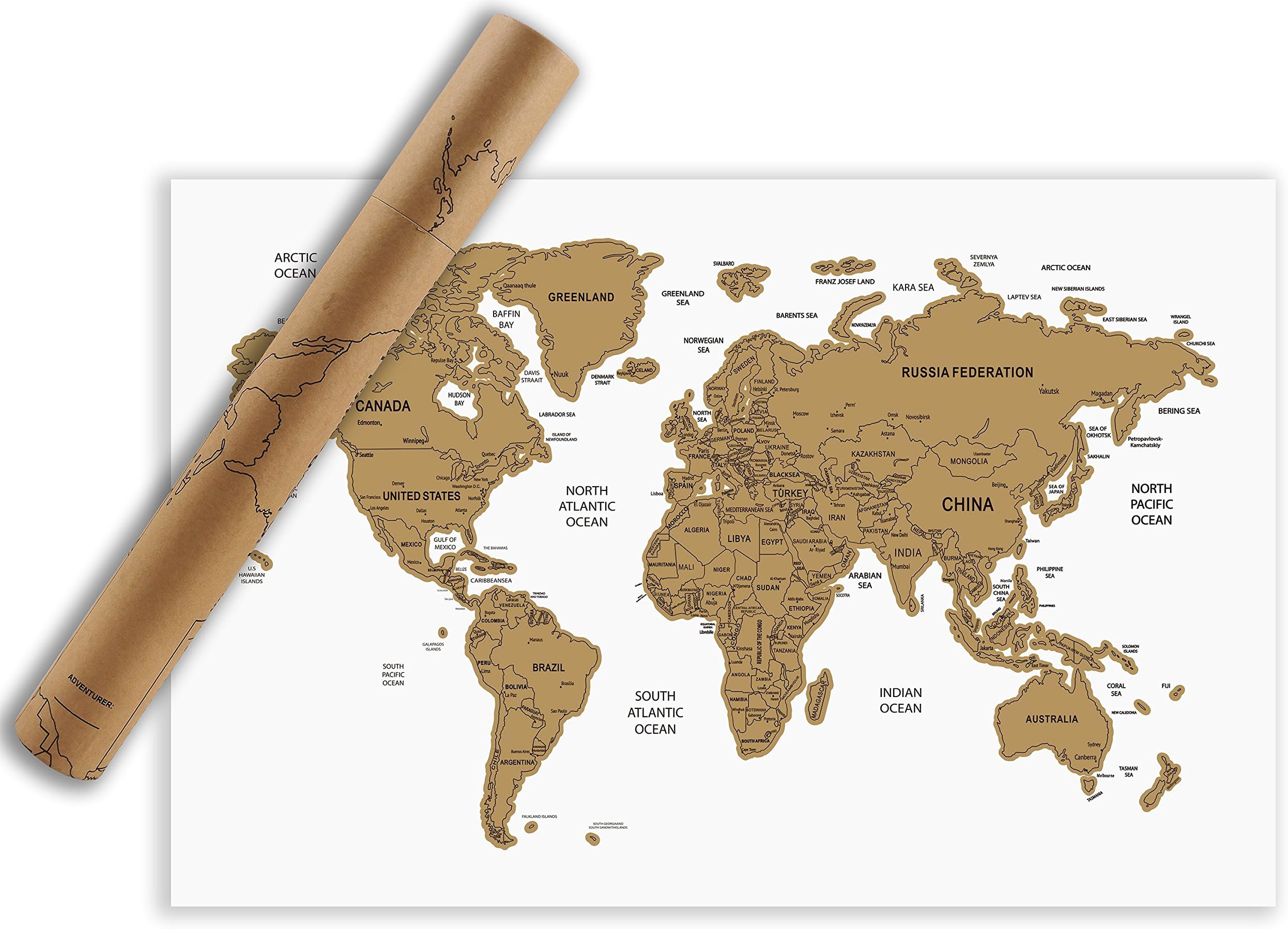 InDreamCo Scratch Off World Map Travel Poster with Boundaries of Countries, Educational Scratch Map Detailed Cartography 30 x 20 Inches