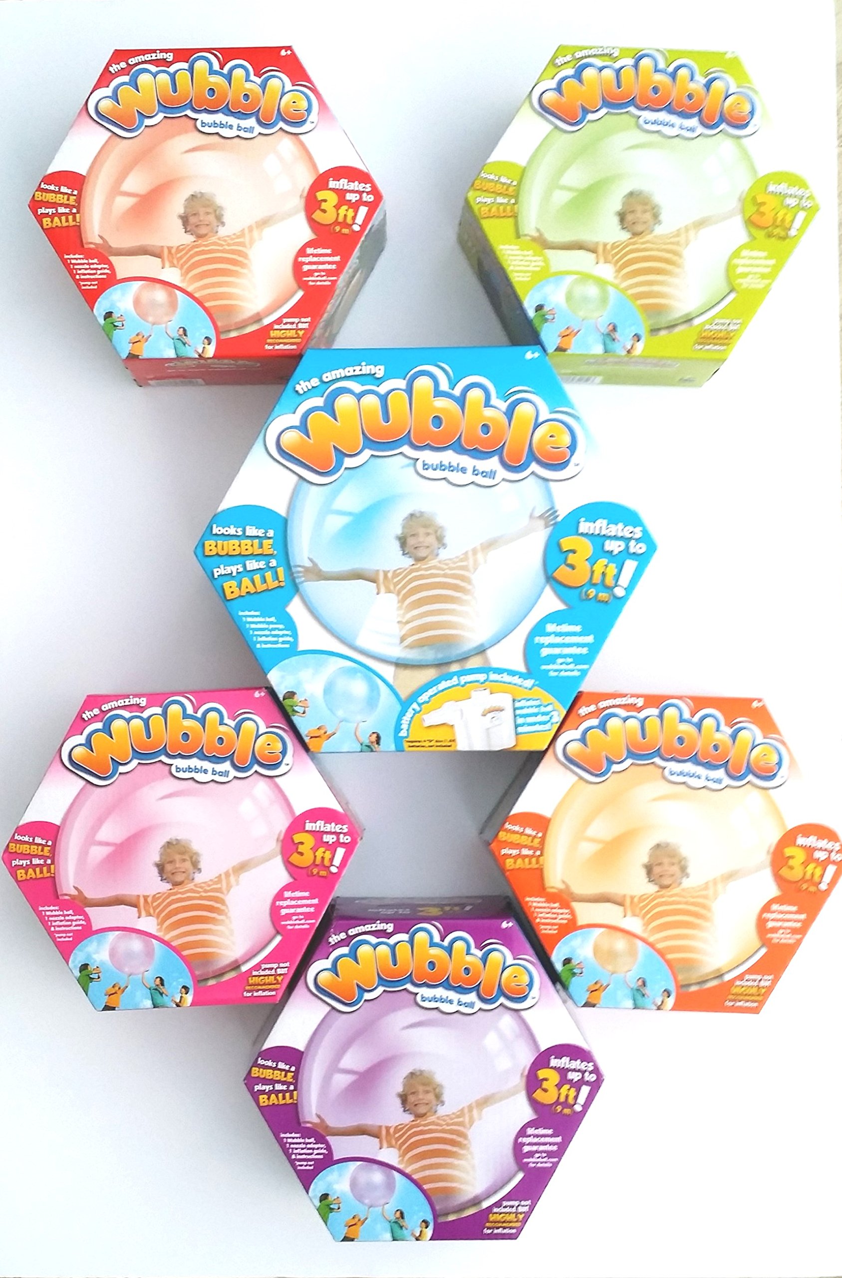 Bundle: Items The Amazing WUBBLE Bubble Ball Bundle Blue with Pump  Orange, Purple, Red, Pink, Green with NO Pump