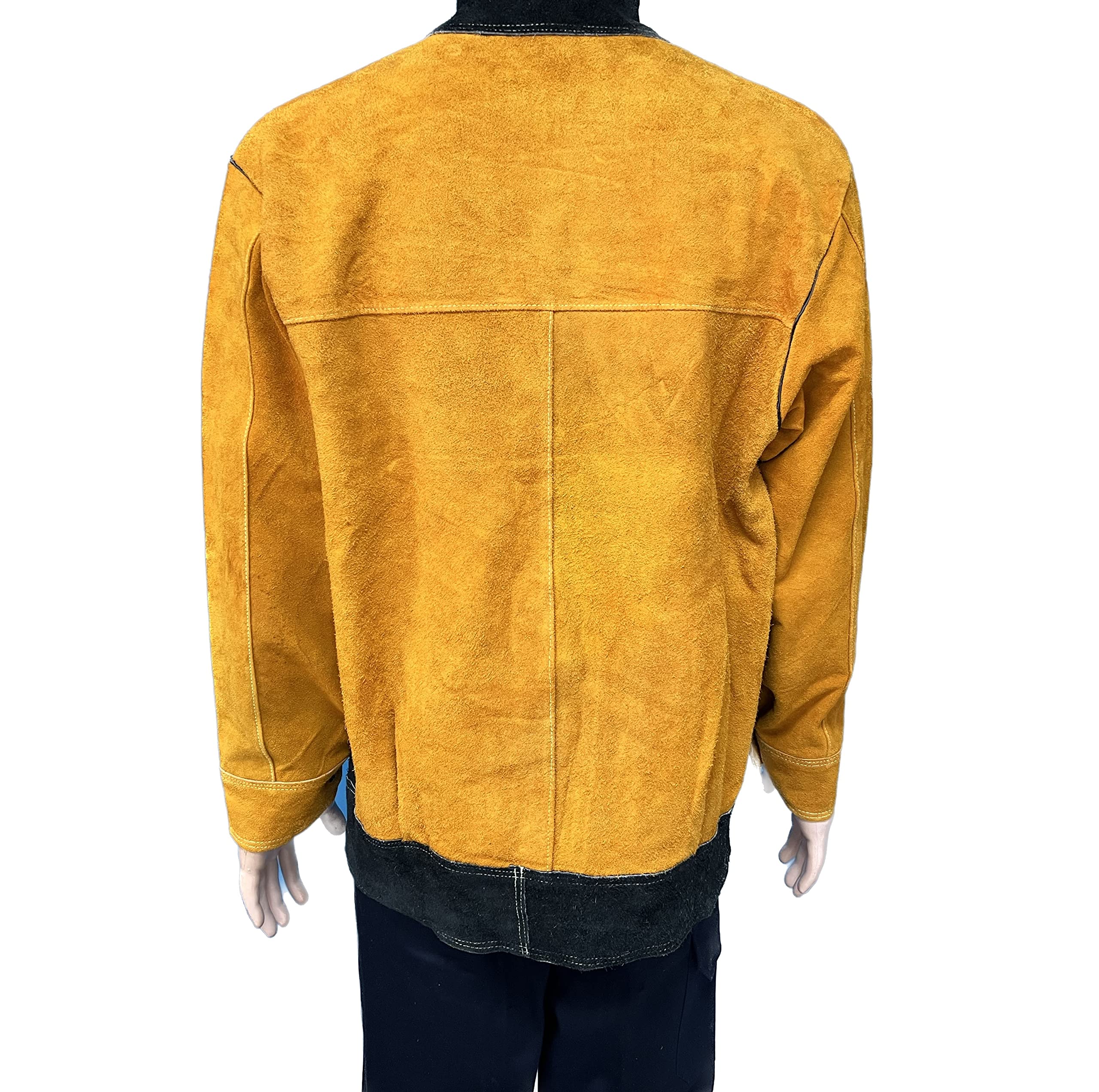 ELCAN Chaqueta de soldadura profesional de cuero amarillo y negro ignífugo resistente al calor, ropa de trabajo para soldar electrodo, TIG, MIG, MAG, barbacoas, chimeneas, hornos… (Talla L)
