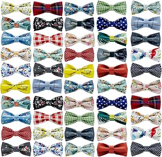 Dog Bow Ties, SJANE 50 Pcs Delicate Multiple Styles & Colors Dog Collar Attachment Bowties for Pet Collar Charms Accessories Bowties for Summer Hawaiian Parties Wedding Birthday Special Occasions