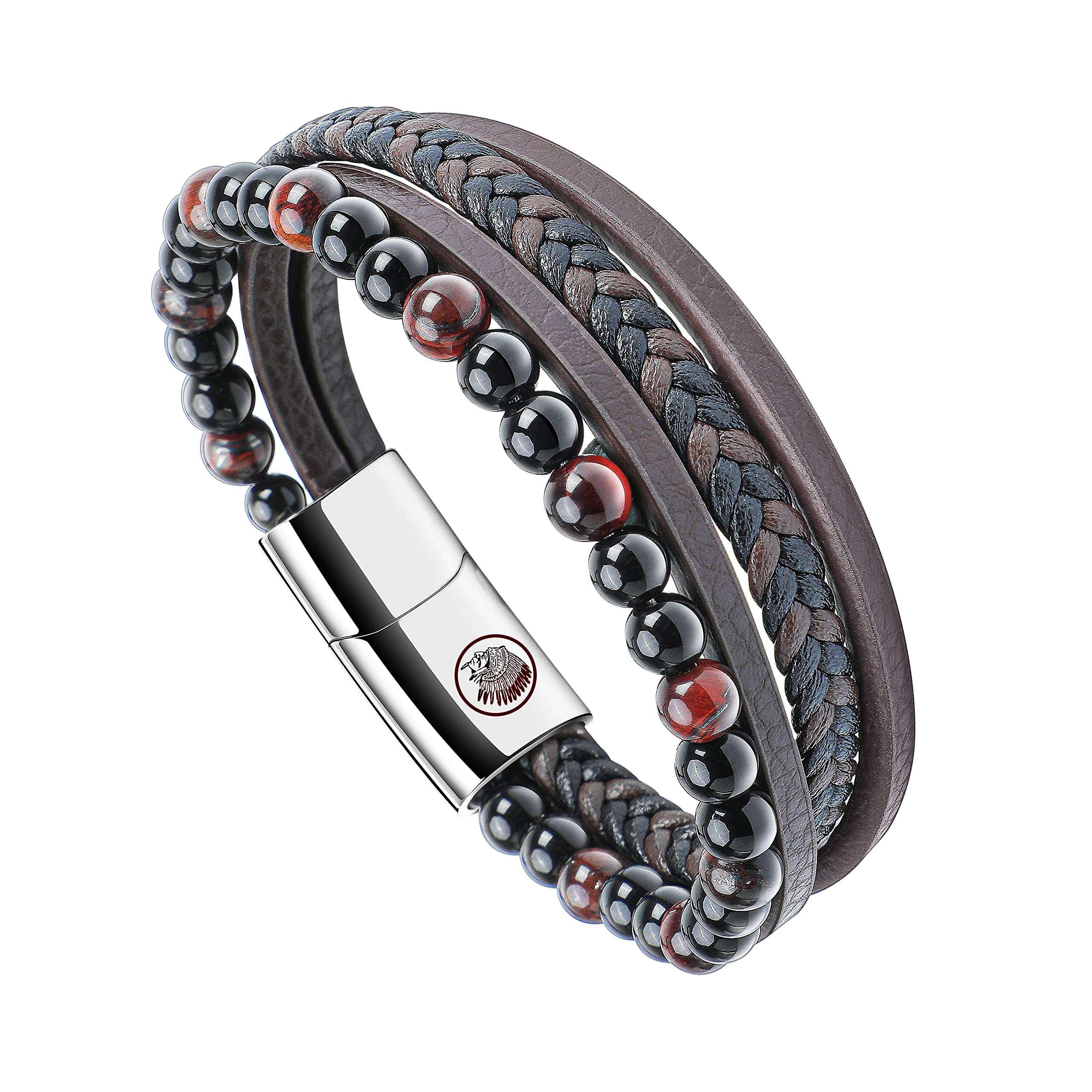 Casisto.J Pulsera Cuero Hombre - Pulsera Trenzada Hecha a Mano clásica en Negro y marrón y Azul con Cierre magnético Embalaje sencillo