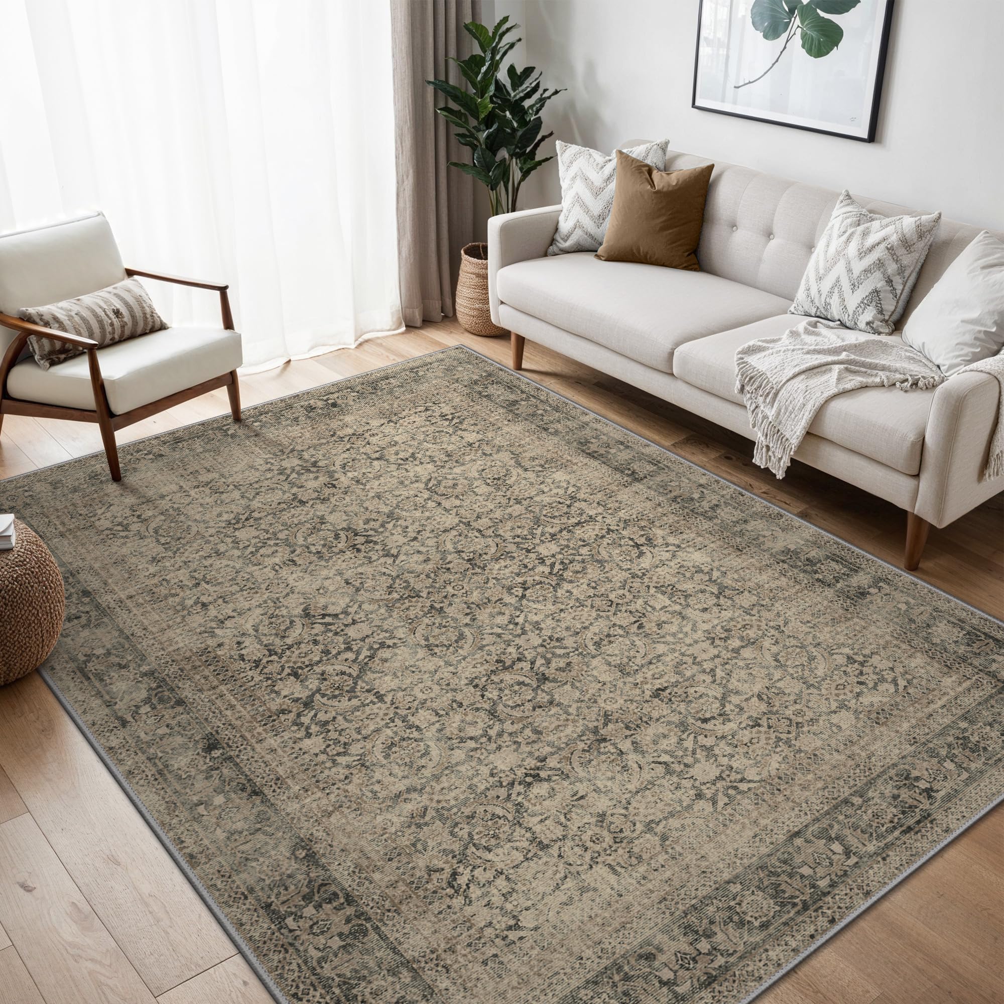 BEIMO Boho Teppich Wohnzimmer Schlafzimmer Vintage Waschbare Teppich Kurzflor rutschfest Teppiche für Küche 140X200CM