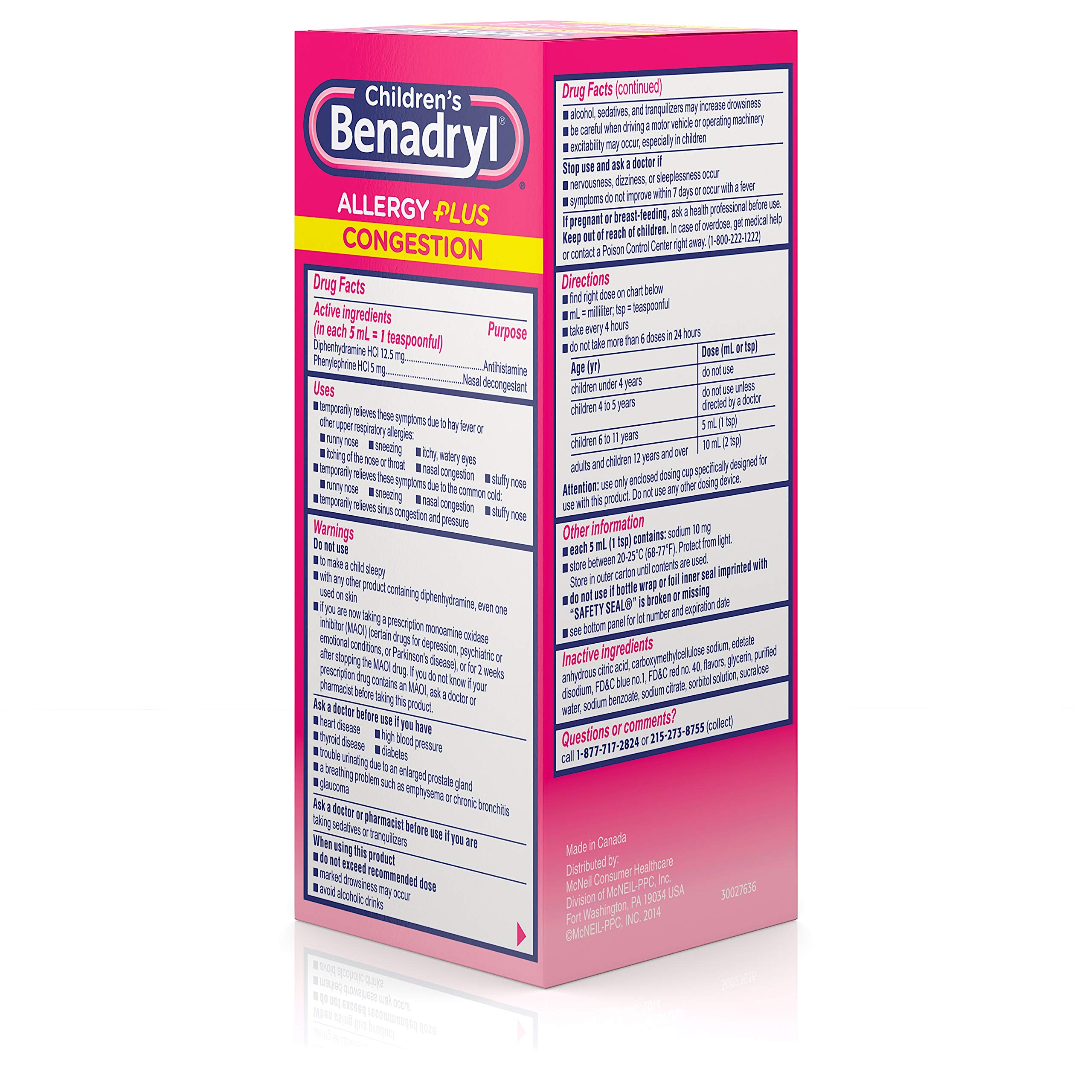 Buy Benadryl Children's Allergy Plus Congestion Liquid, Grape Flavor