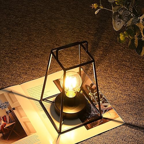 Miniatura 3 de JHY DESIGN Lámpara de mesa geométrica de estilo retro de 10 pulgadas de alto, lámpara inalámbrica de hierro simple con batería con temporizador de 6