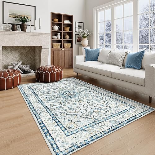 Miniatura 96 de Lahome Alfombras orientales lavables de 3 x 5 pies, antideslizantes, ultrafinas, suaves, de estilo bohemio para dormitorio, alfombra tradicional