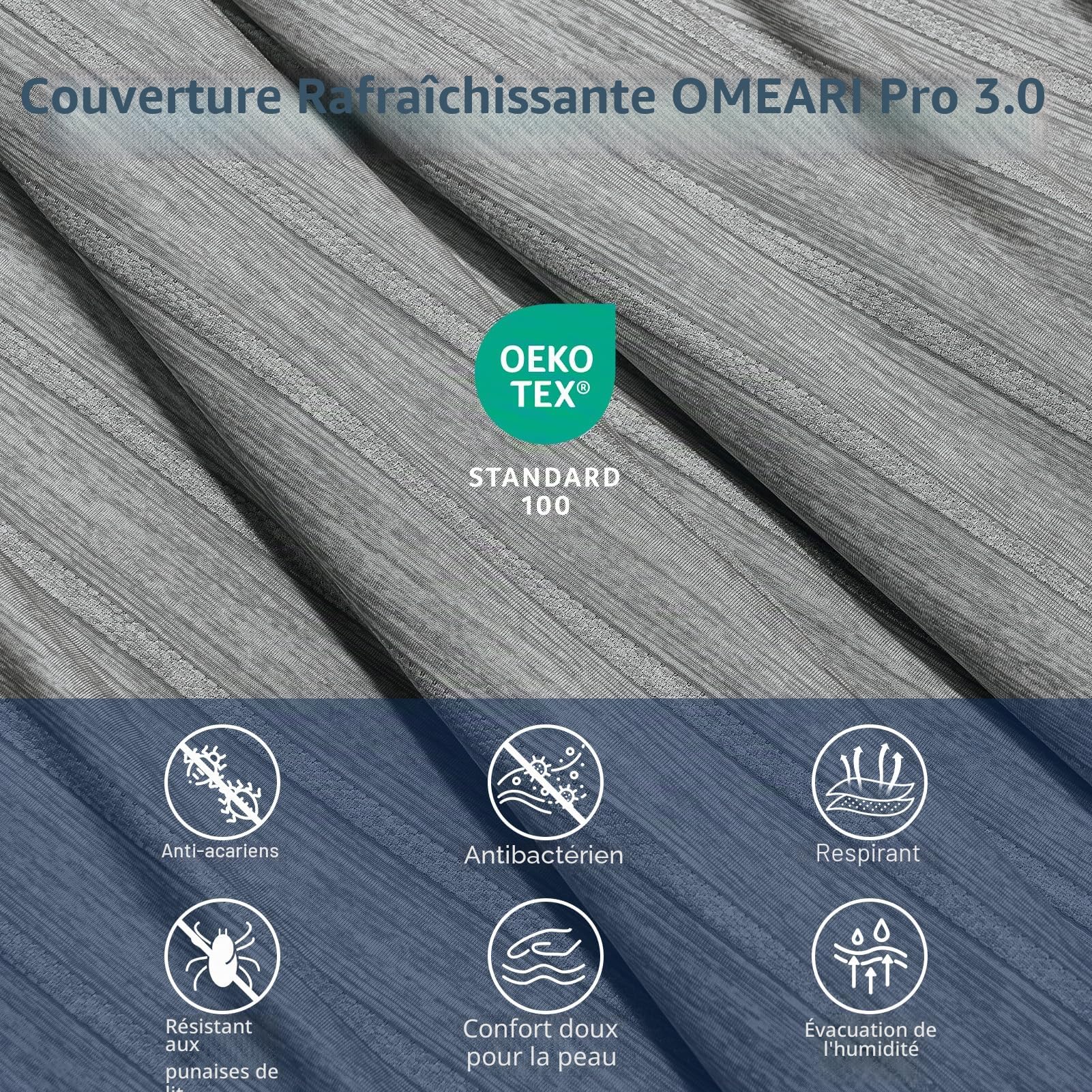 OMERAI Couverture Rafraichissante 130X150CM Couverture Ete Double Face Couverture Refroidissante Douce pour Les Dormeurs Chauds Couverture de Voyage Couverture Froide Couverture Legere Été, Gris