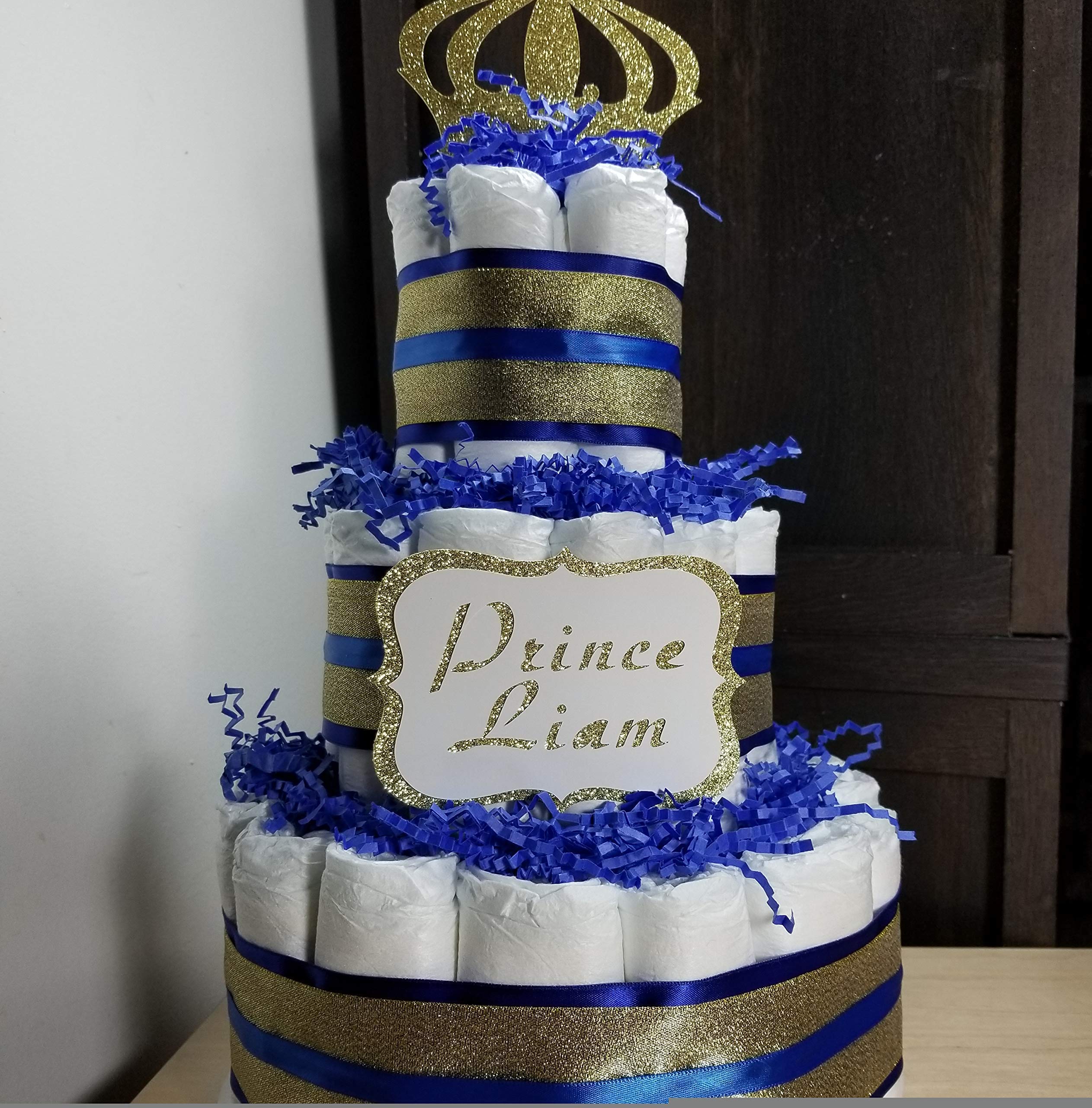 Little Prince Diaper Cake - 3 Tier - Baby Shower Gift - Royal Blue and Gold, Black and Gold or Red and Gold - Custom