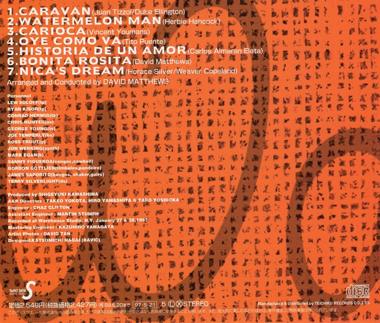 DAVID MATTHEWS & THE SUPER LATIN JAZZ ORCHESTRA - Watermelon Man - Disque CD