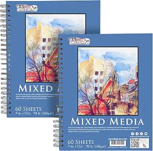 U.S. Art Supply 9x12 Mixed Media Sketchbook, 2 Pack (60 Sheets), 98 lb (160 GSM)