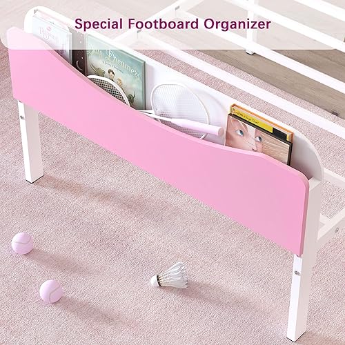 Miniatura 12 de Timy Marco de cama individual para niños con cabecera y estribo de madera, marco de cama de plataforma de metal para niños, niñas, adolescentes y