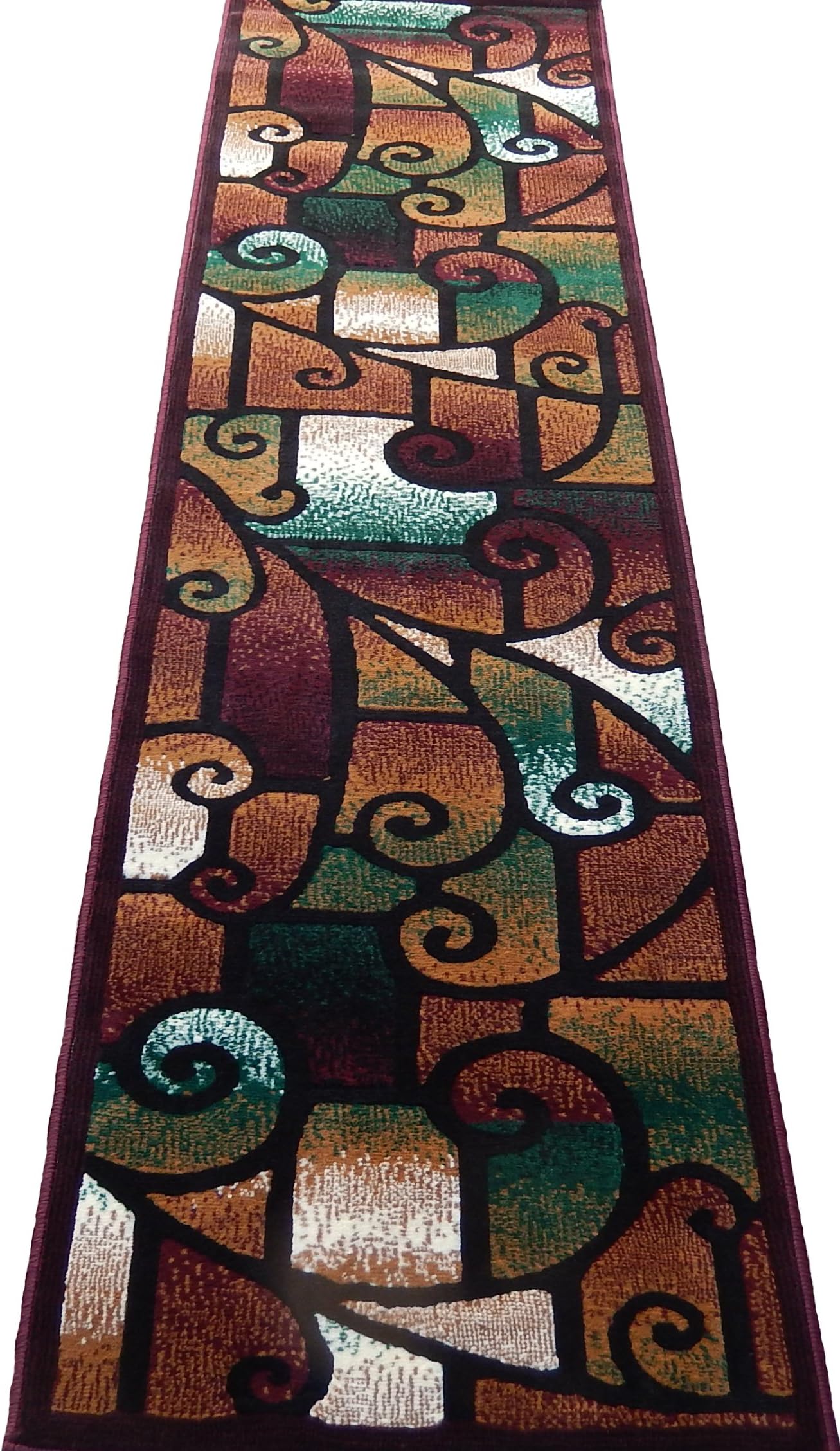 KJGRUG Persian Modern Woven 3x12 Area Rug Runner Burgundy Black Green Actual Size 2'3 x 10'10'