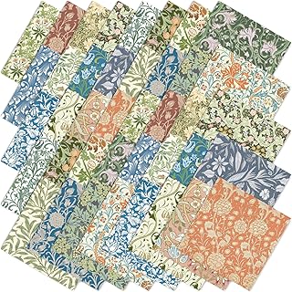 40Pcs William Morris Cotton Fabric Bundles 10 x 10 Inch Retro Floral Fab...