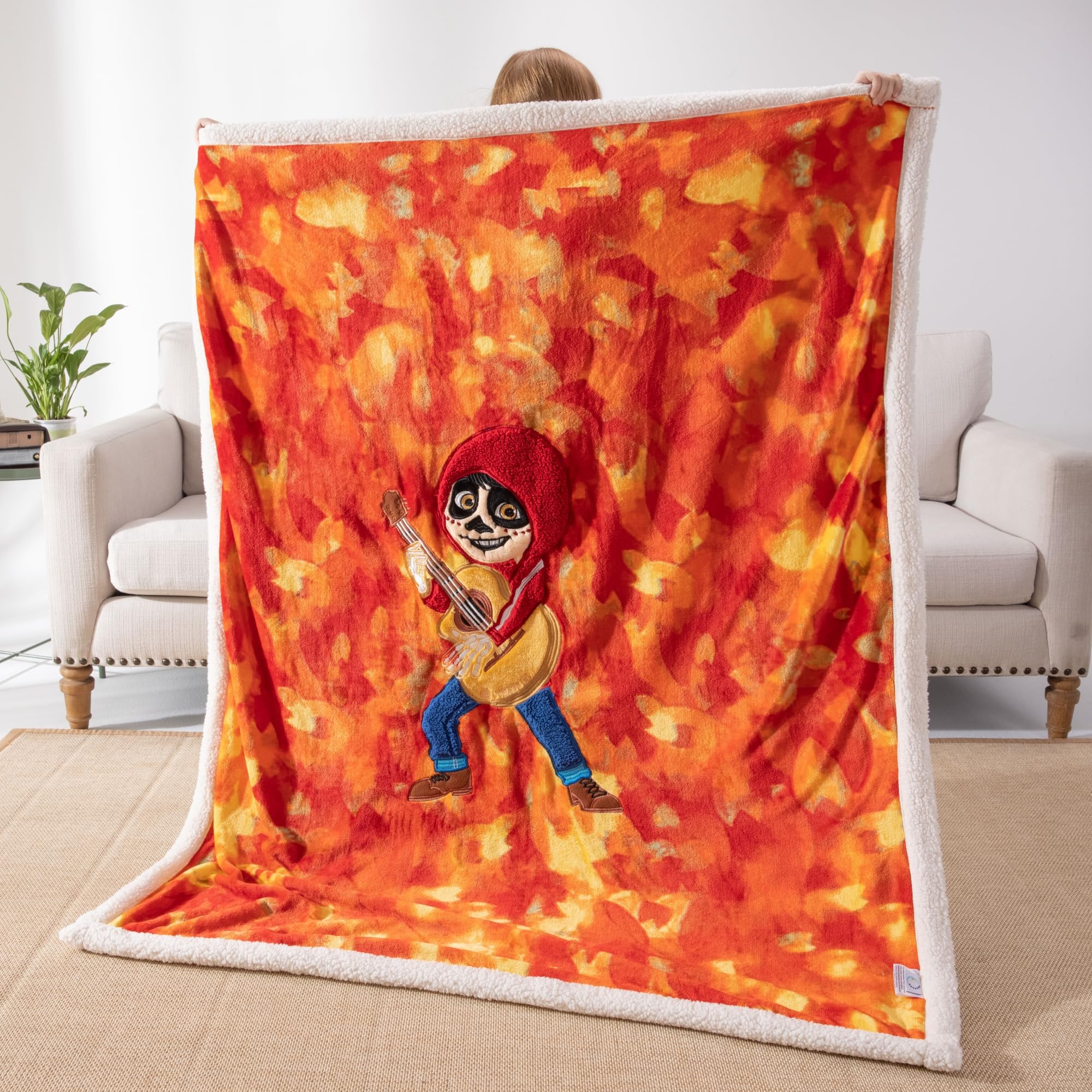 COSUSKET Kids Miguel Throw Blanket, 3D Anime Embroidery Sherpa Blanket Girls Boys Gifts