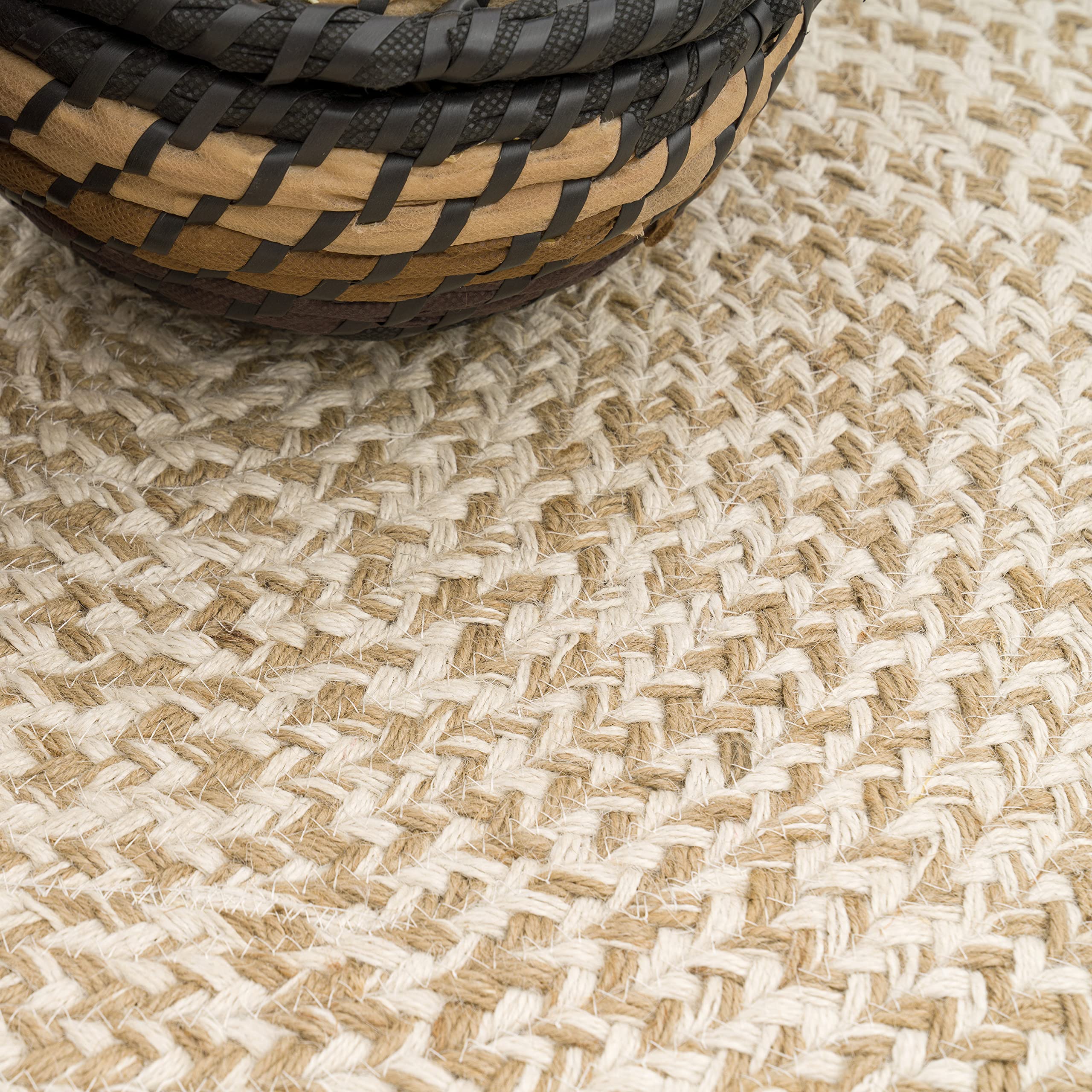 Paco Home Teppich Rund Wohnzimmer Jute Boho Ethno Muster Modern Handgefertigt Naturteppich, Grösse:120 cm Rund, Farbe:Beige