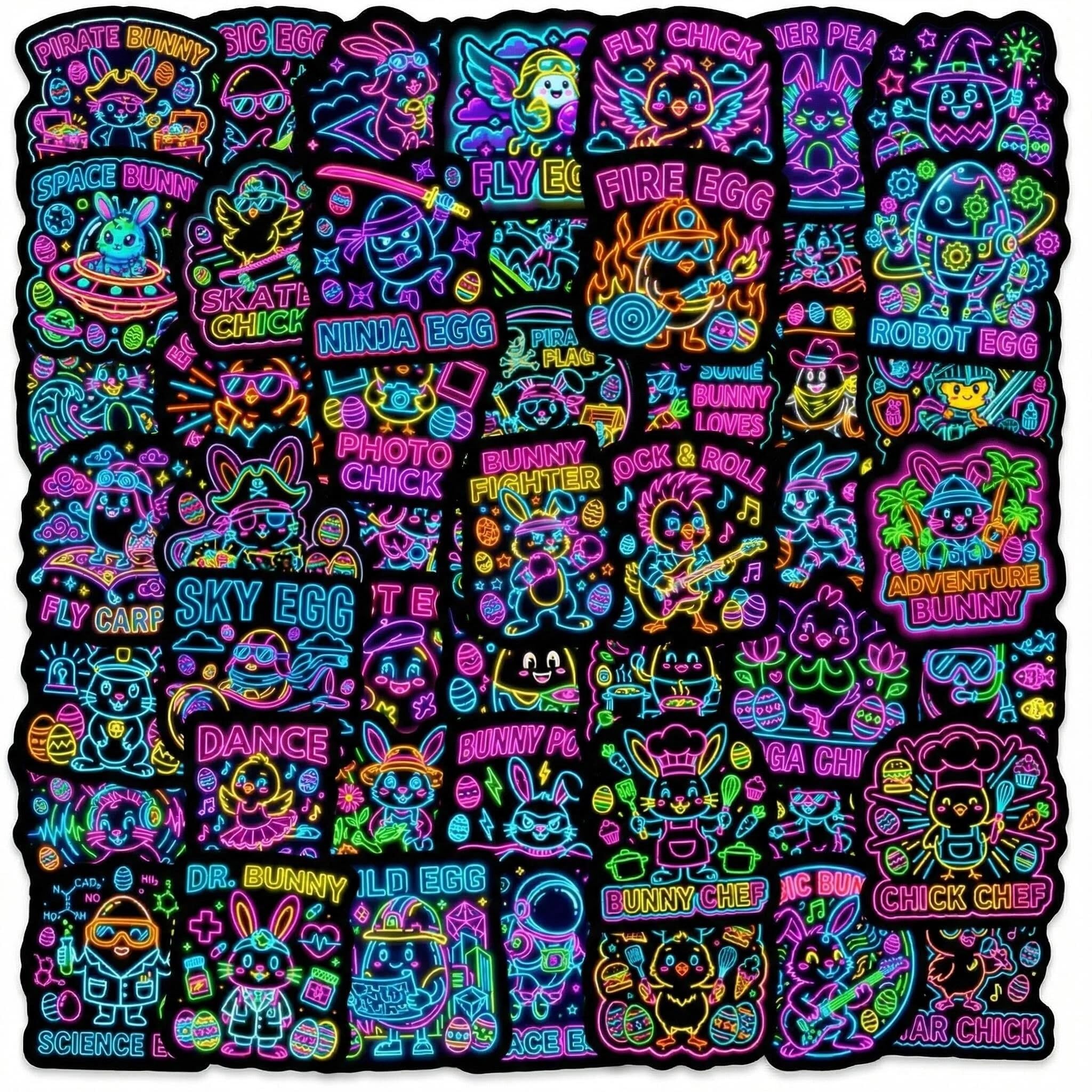 100PCS Cool Neon Stickers: Waterproof Vinyl Decals for Bike Guitar Skateboard Laptop Water Bottle DIY Crafts Scrapbooking (Animal)