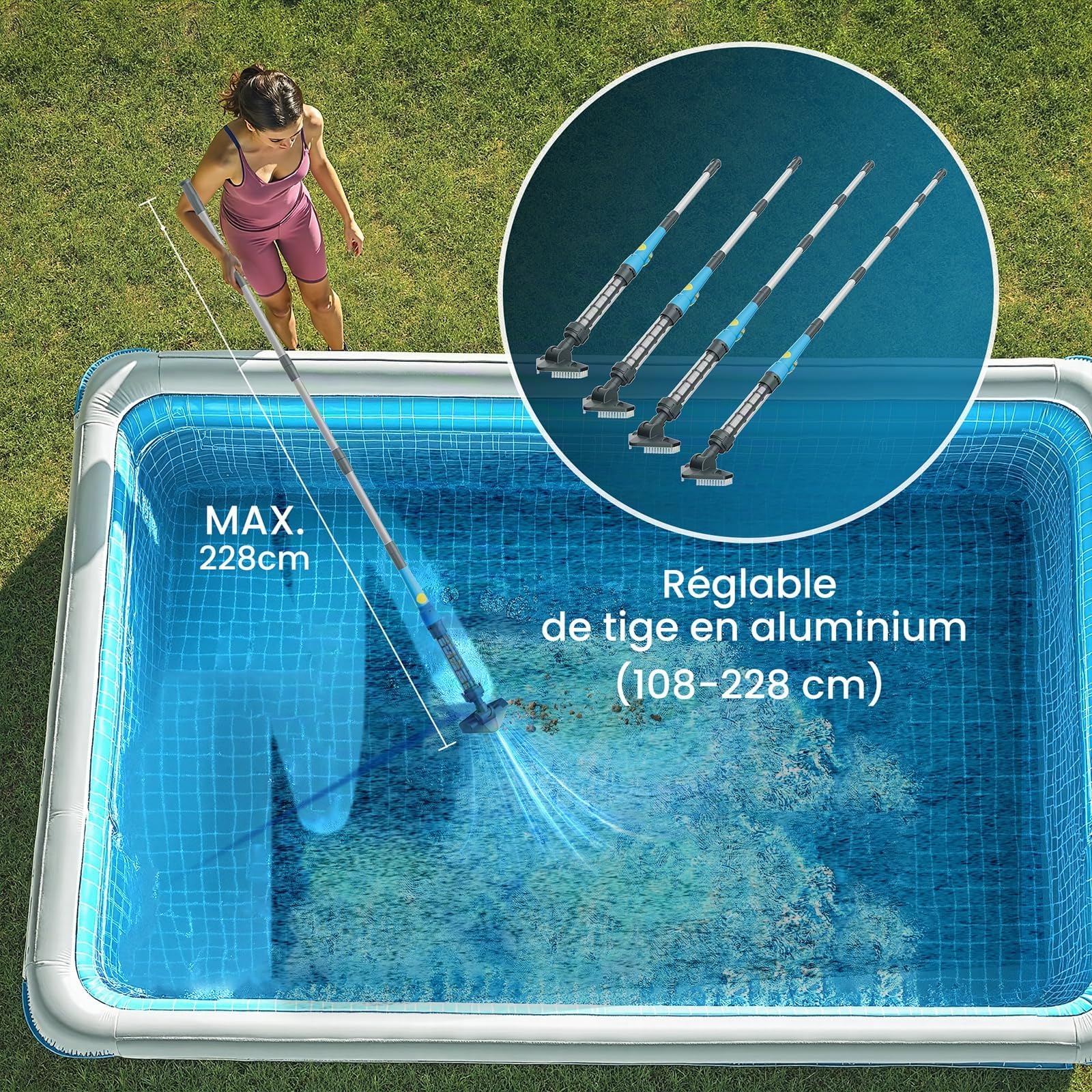 Aspirateur de Piscine sans Fil à Batterie avec Forte Puissance d'aspiration et Batterie Rechargeable pour Hot tubs, spas et Petites piscines