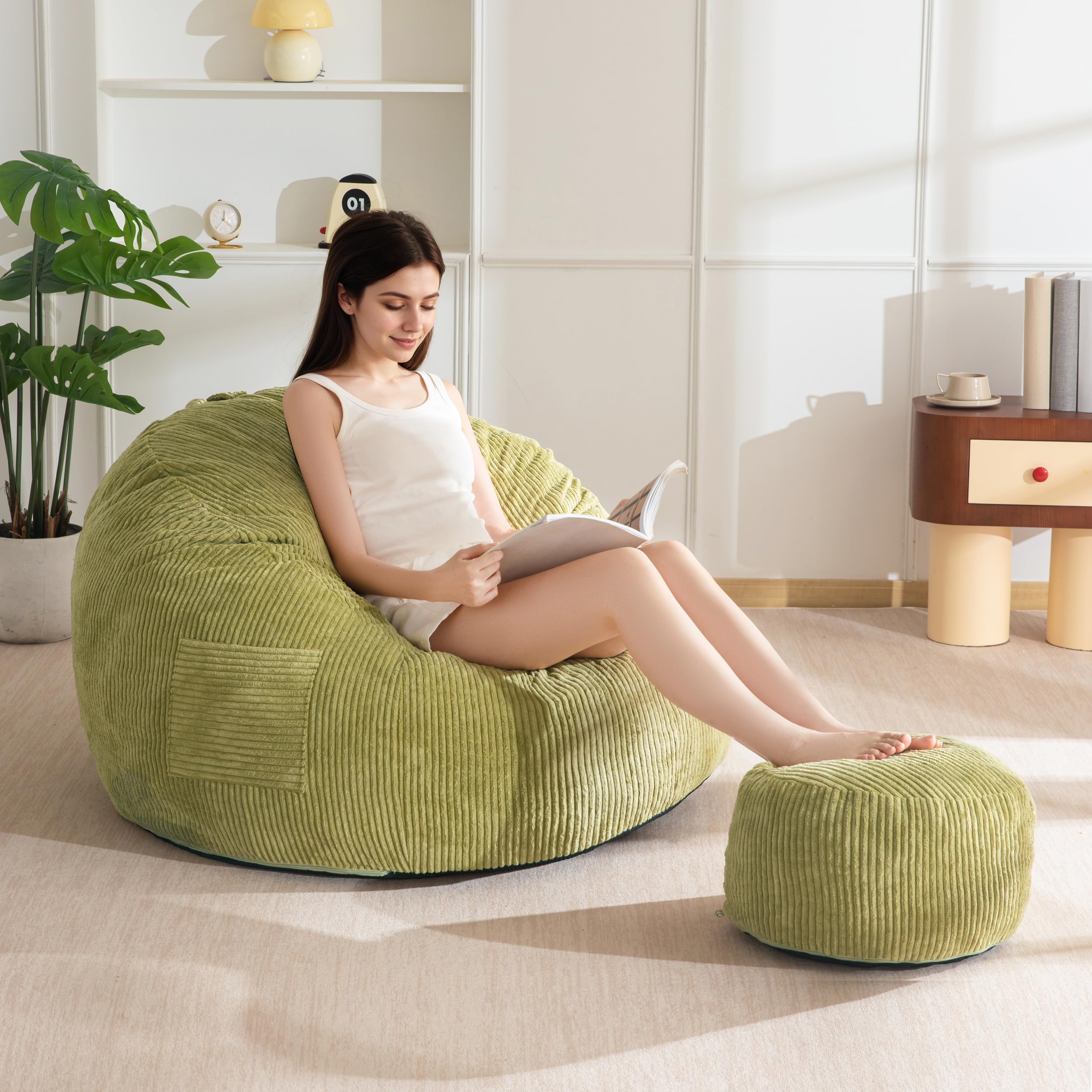 MAXYOYO Fauteuil Poire en Corde avec Repose-Pieds pour Adultes et Enfants, Canapé-Pouf et Pouf avec Rembourrage en Mousse, Fauteuil de Salon avec Poignée pour Salon, Chambre, Jeux, Lecture, Détente
