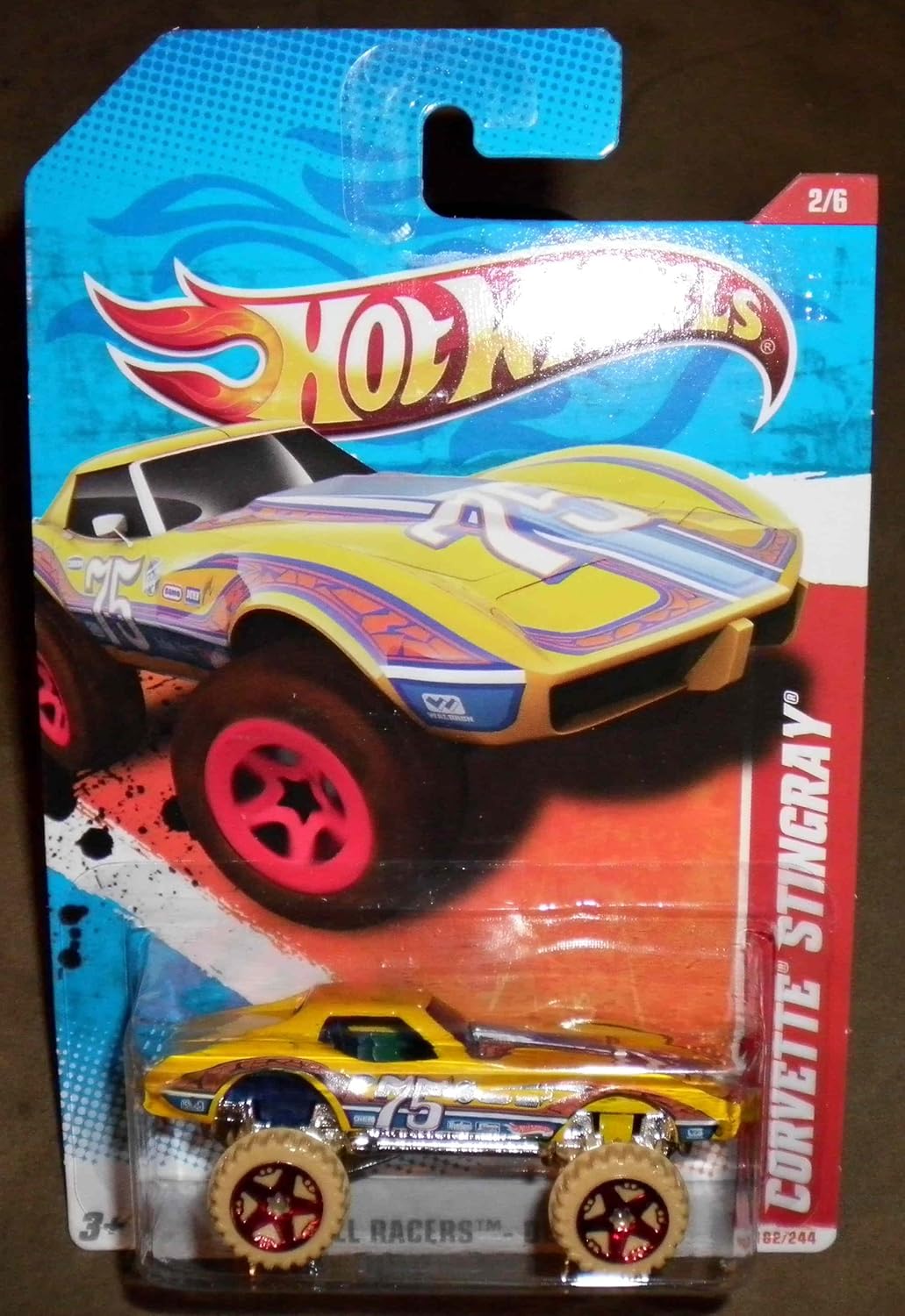 HOT WHEELS 2011 THRILL RACERS DESERT 2/6 YELLOW MONSTER TRUCK CAR CORVETTE STINGRAY 182/244