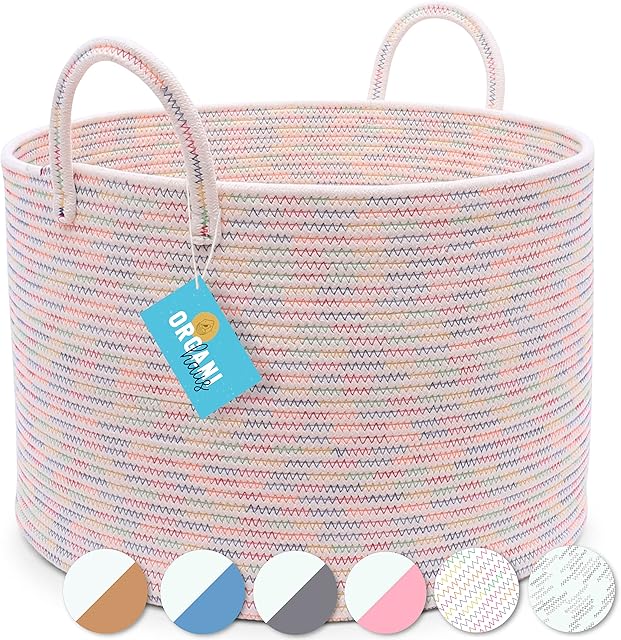 OrganiHaus Nursery Storage Baskets | Baby Basket Unicorn Style | Large Laundry Basket | Toy Storage Basket | Ironing Basket | Woven Basket Storage | Baby Hamper Basket - Rainbow Basket (50x33cm)