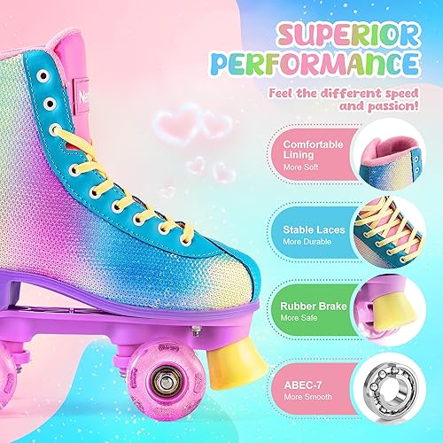 Miniatura 4 de Patines de ruedas para niñas, patines de ruedas para mujeres con ruedas iluminadas, patines clásicos de sirena brillantes, patines altos para