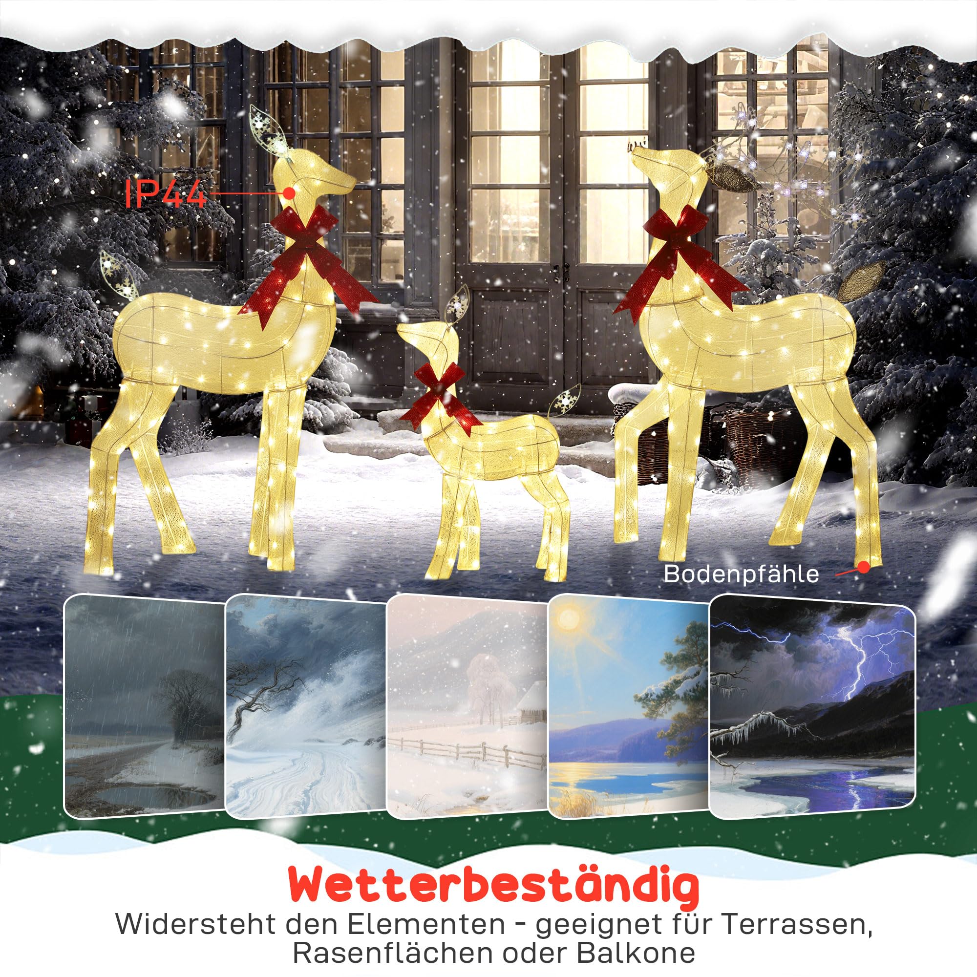 Outsunny LED Rentier Familie Weihnachtsdeko 242 RGB- und Warmweißen LEDs | Weihnachtsbeleuchtung, Weihnachtsdekoration, Weihnachtsfigur, für Außen & Innen
