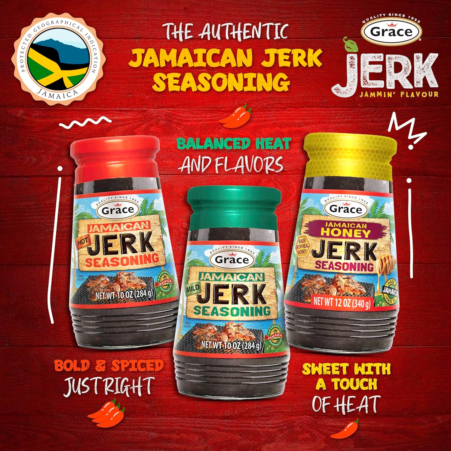 Grace Jamaican Hot Jerk Seasoning (Two 10 Oz Jars) - Hot Jerk Jamaican Style - Caribbean Seasoning Mix for Chicken & Oxtail