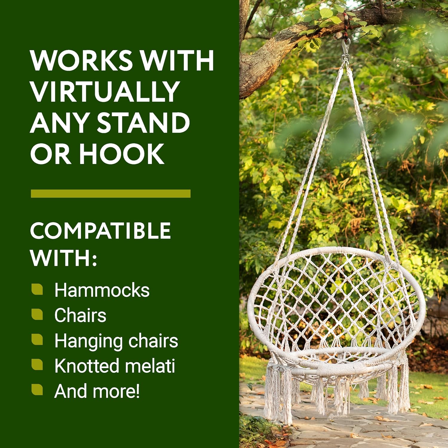 IMPRESA Hammock Chair Swivel Hook - 500 lb Weight Limit, Silver Iron - Heavy Duty Swivel Snap Hook - 360° Rotation & Rotary Hammock Hanger - Rust-Resistant Iron Finish & Mounts for Hanging - Image 4