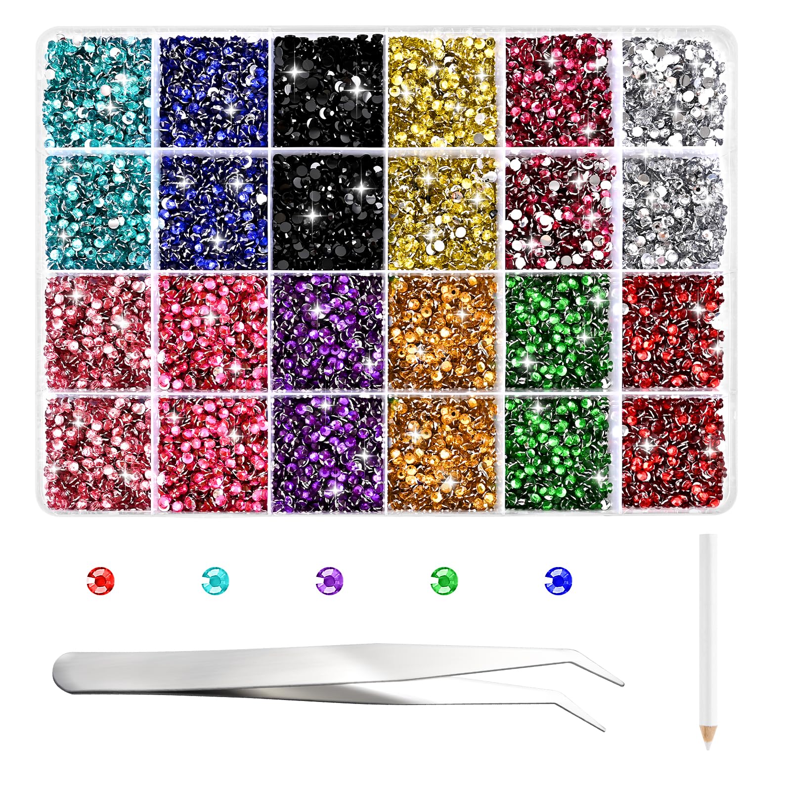 NACHLYNN 35700 Pcs Resin Rhinestones Nail Kits 12 Colors Flatback Round Jelly Rhinestones with Tweezers Pen 3 mm Bedazzling Non Hotfix Crystal Gems for Nail DIY Crafts Face Tumblers Mugs Clothing