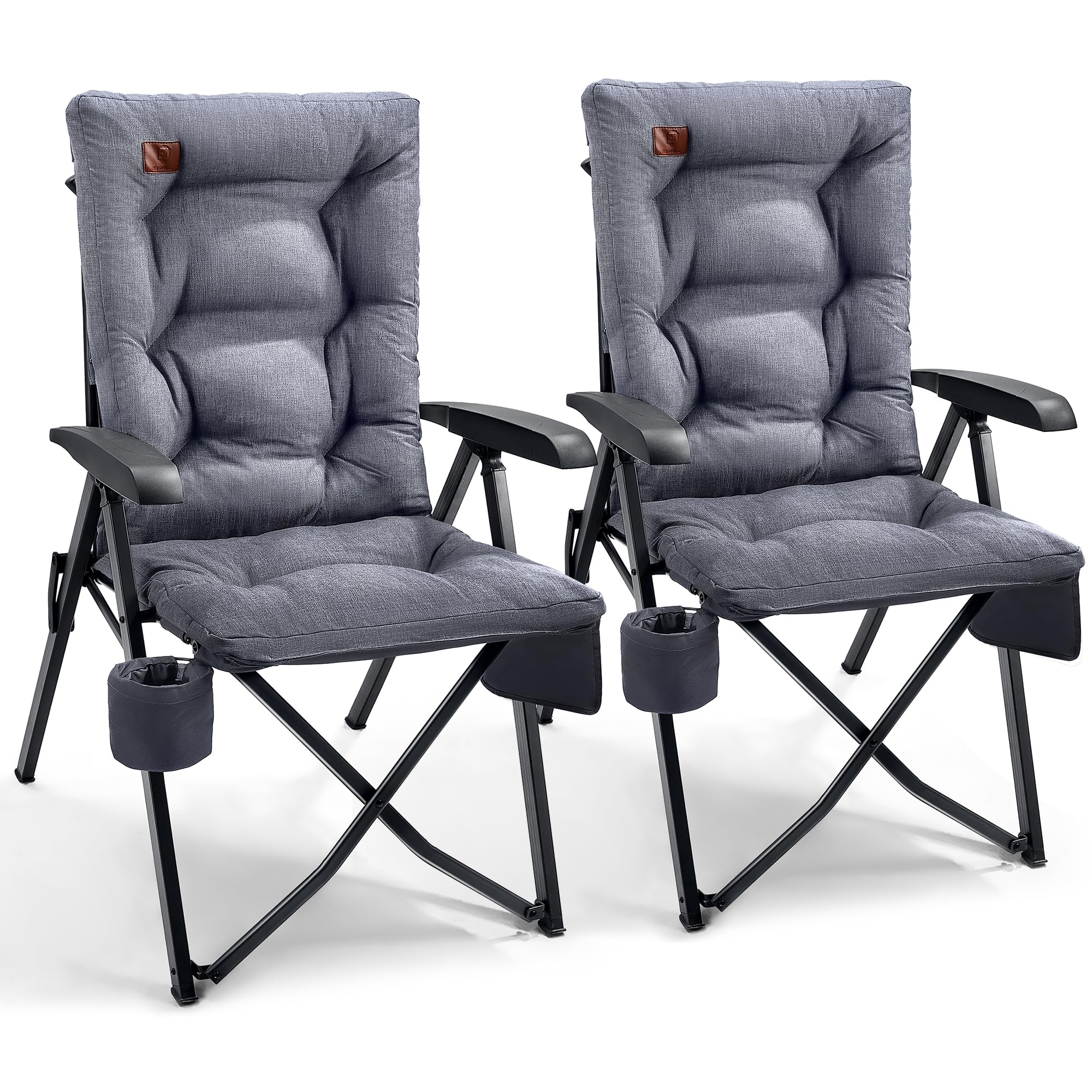 EVER ADVANCED Silla de camping plegable con respaldo ajustable en 4 posiciones hasta 150 KG Silla plegable 6 cm de grosor acolchada con bolsillo lateral y soporte para bebidas Silla de jardín con