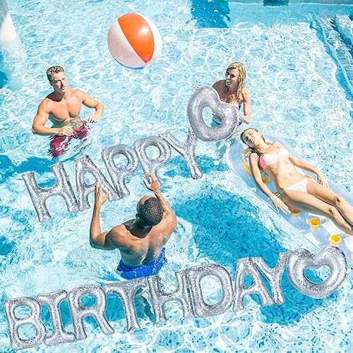 Miniatura 3 de Flotador inflable para piscina de cumpleaños, 15 unidades, con letras de corazón, para fiesta de piscina, globo grande de 20 pulgadas, decoración de