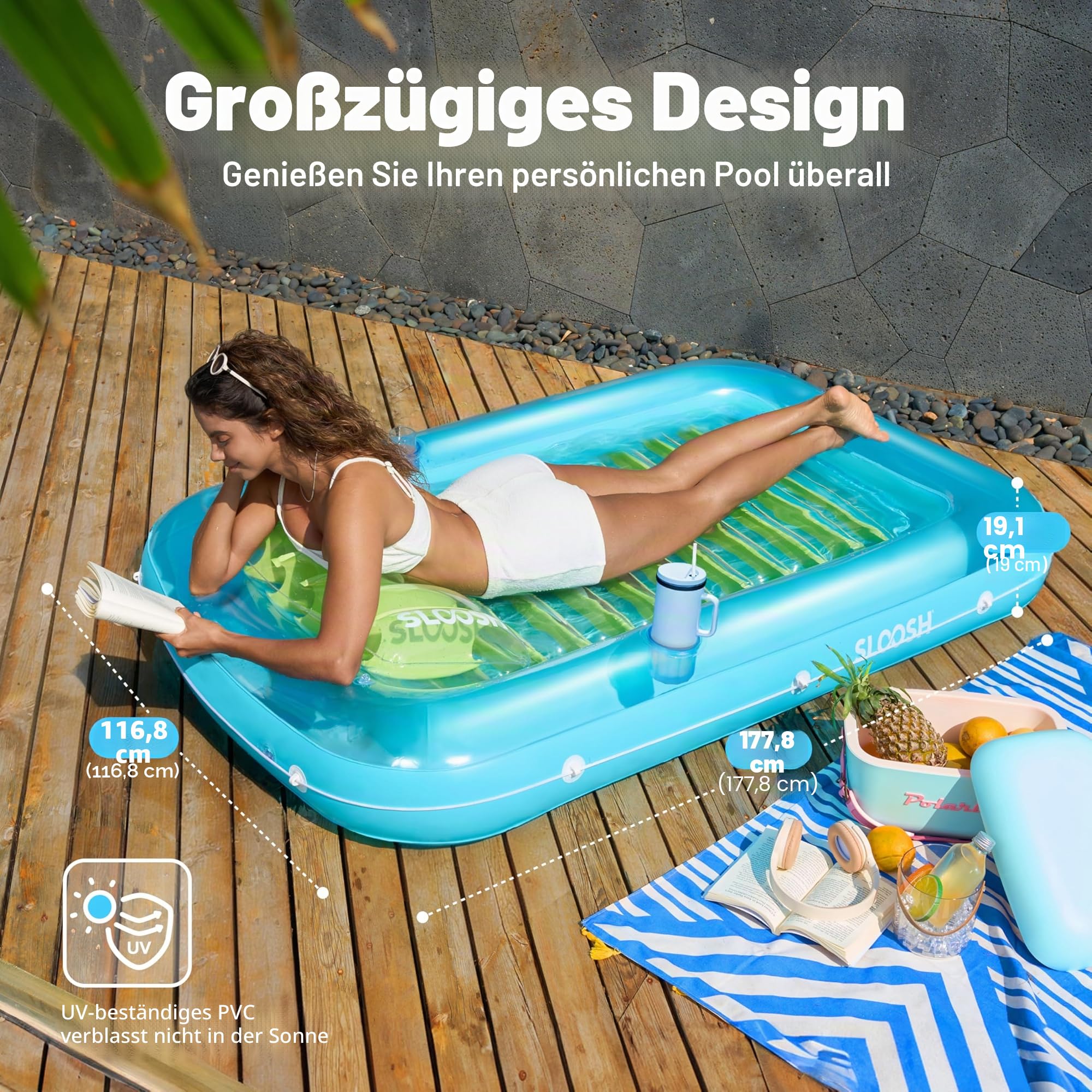 Sloosh aufblasbarer Sonnenpool Luftmatratze mit abnehmbarem Kissen für Erwachsene