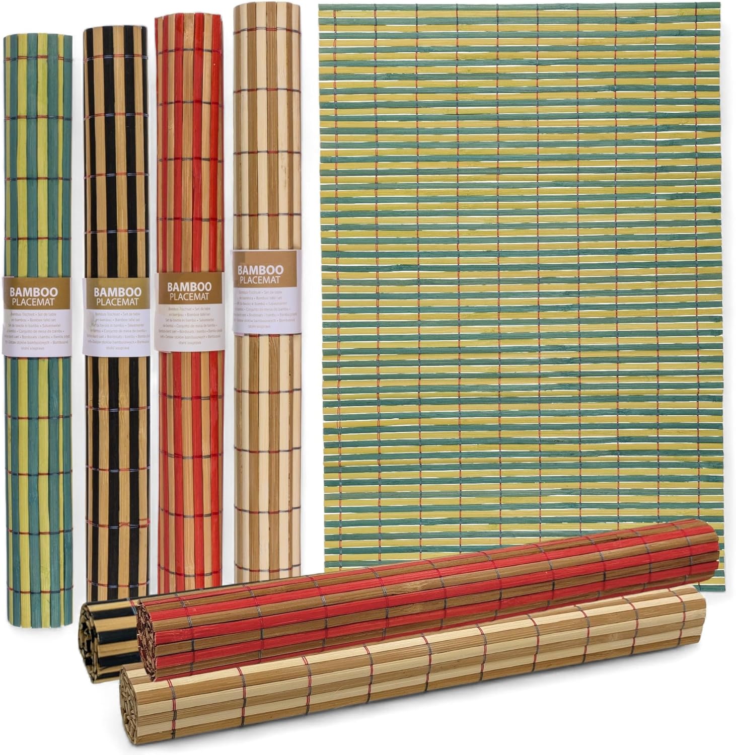 MIJOMA Bamboo Place Mats Set | 4 Pieces 30 x 45 cm | Place Mats | Robust, Easy Care & Rollable (Colour Mix)