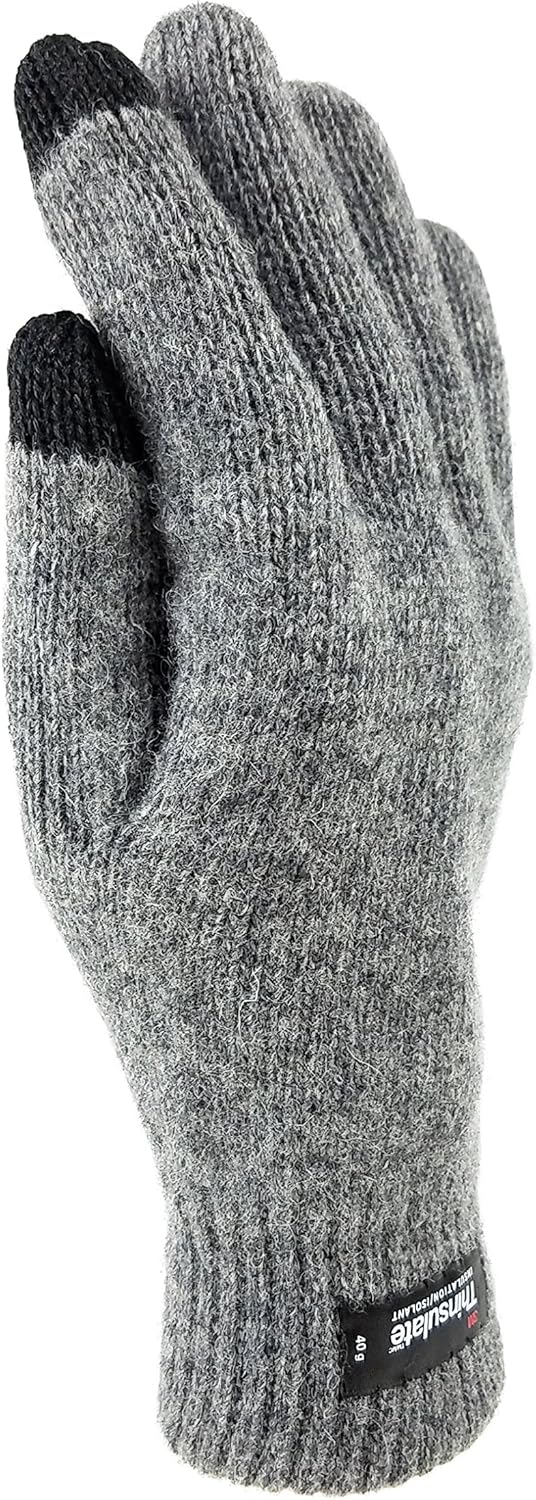 BRUCERIVER Men Pure Wool Knit Gloves with Thinsulate Lining and Elastic Rib Cuff