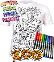 Vista 5 de Splat Planet Colorea en animales del zoológico, camiseta Jungle Safari con 10 bolígrafos mágicos lavables no tóxicos y lavables, Blanco