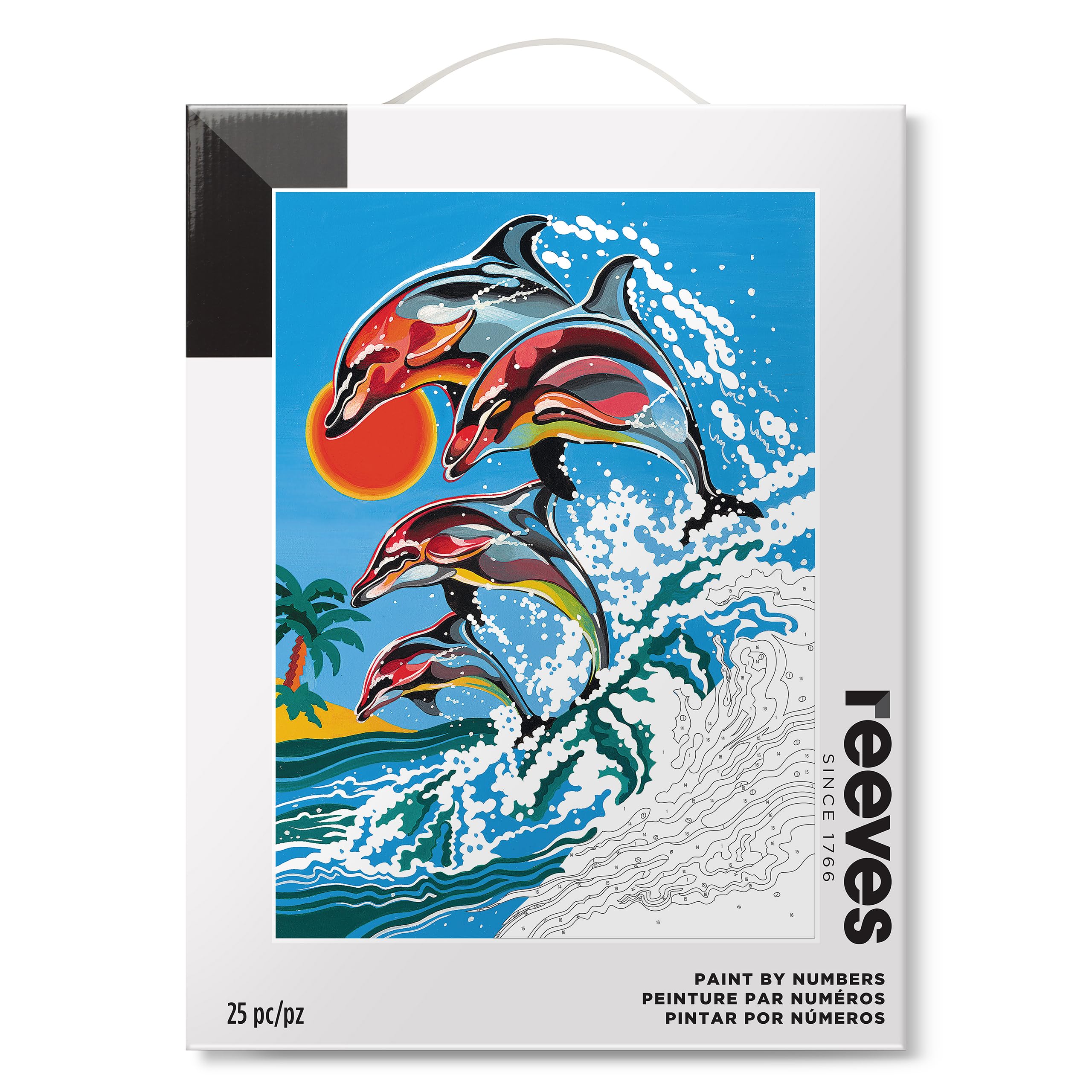 Reeves Multicolour Paint By Numbers Kit For Adults – Playful Dolphins– Packed With Canvas Board, Brushes And Paint - Suitable For Beginners, Leisure And Recreational Users
