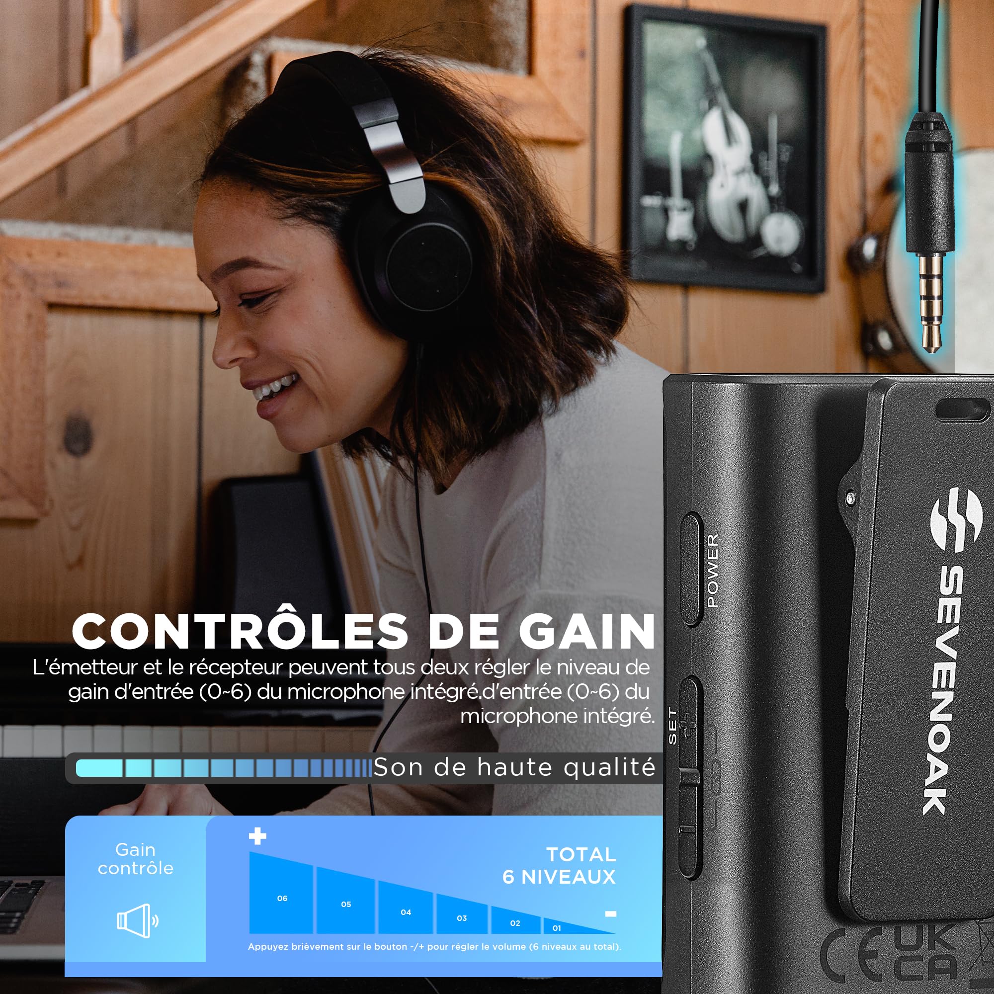 SevenOak sistema di microfoni lavalier senza fili con OLED, 2,4 GHz doppio microfono Lapel Wireless con Stereo/Mono per fotocamera telefono PC Video Record Vlog L SKM-W4 K1 (1 TX+1 RX)
