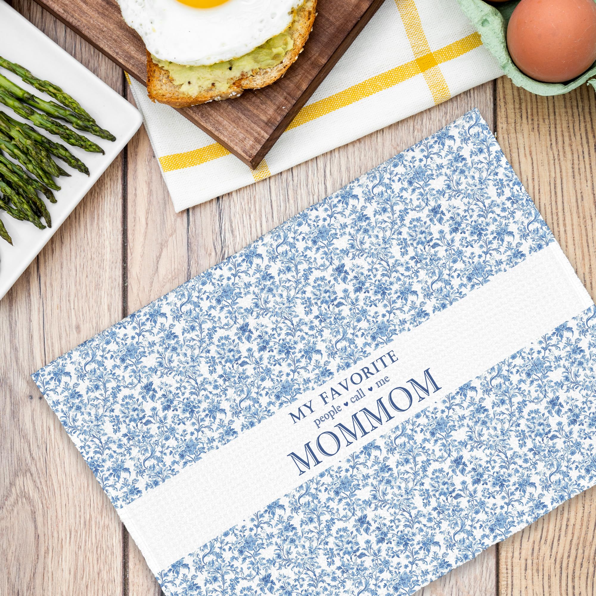 My Favorite People Call Me Mommom Gifts Kitchen Towels, Grandma Bathroom Hand Towels Gifts for Christmas Mother's Day, Blue And White Porcelain Chinoiserie Floral Tea Dish Towel Decor 16x24in