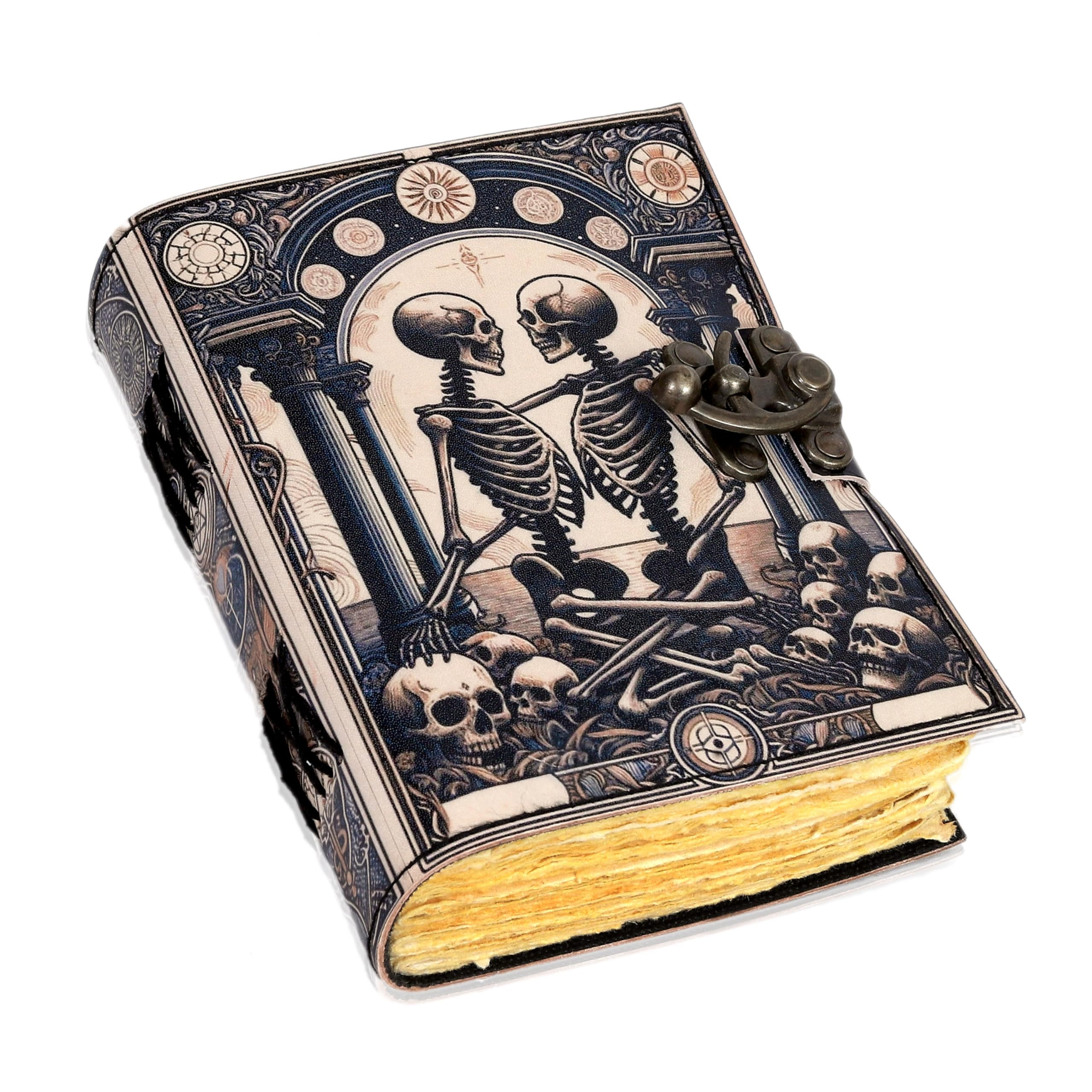 Book of Spells Leather Bound Luna Moths Journal Deckle Edge Paper Grimoire Morpho Butterfly Printed Diary Notebook Spiral Gothic Notebook Antique Vintage Book for Men and Women (The Lovers - Black)