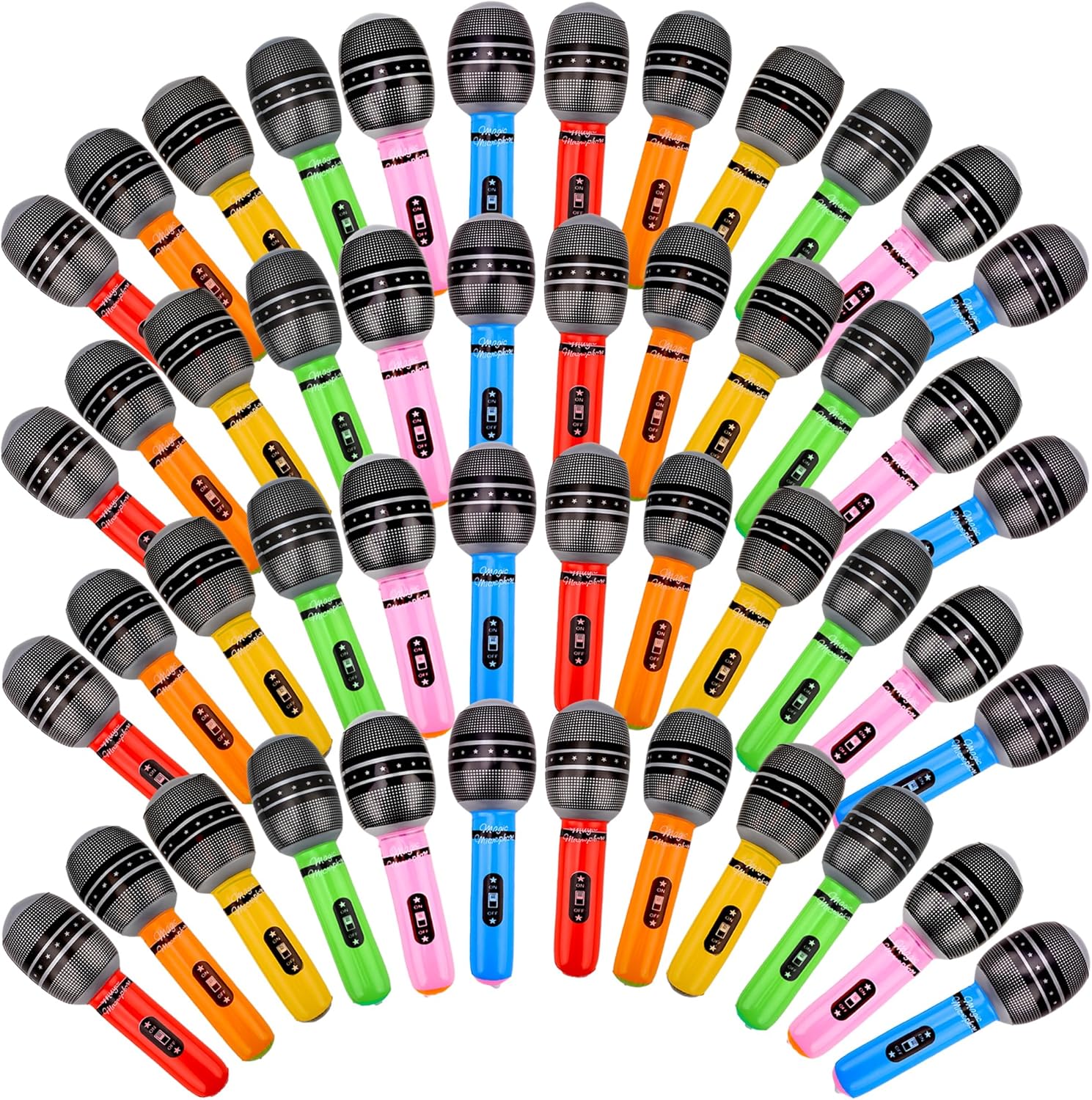 48 Pieces Giant Blow up Microphone 9.8 Inch Inflatable Microphones Assorted Colors Inflatable Microphone Props Toys for Kids Musical Concert Themed Party Birthday Party Decoration