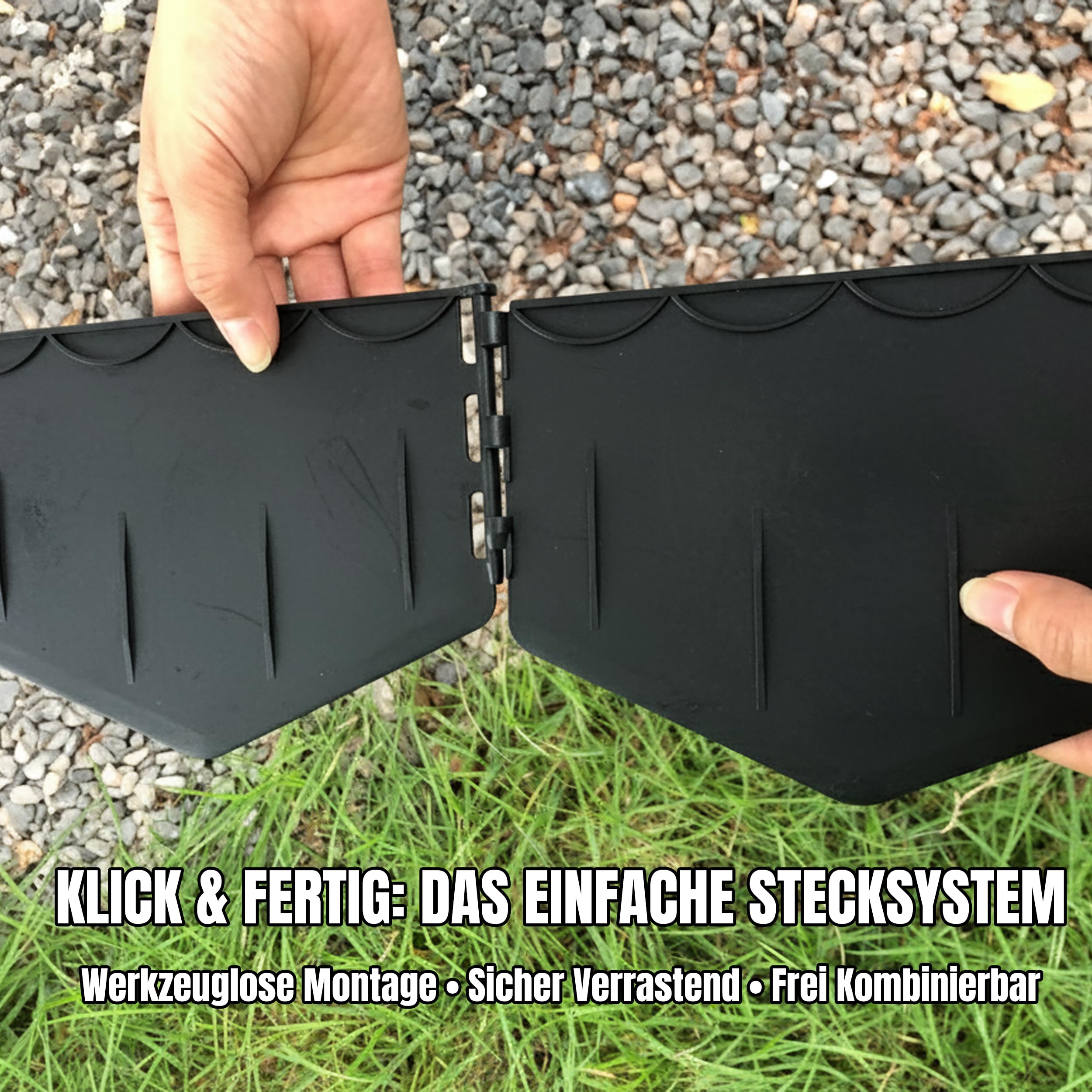 Rasenkante 15 m – mit Gummihammer direkt einschlagen, kein Graben | Robuste Beeteinfassung | Für große Rasenflächen, Grundstücke und Wege