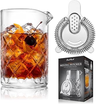Final Touch Yarai Glass Cocktail Mixing Pitcher 13.5oz & Hawthorne Strainer