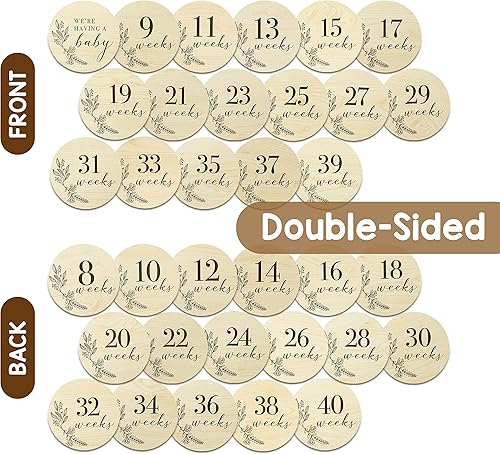 Miniatura 8 de Tarjetas de hitos mensuales de madera para bebés con letrero de anuncio, regalos de embarazo y baby shower para niños y niñas, accesorios